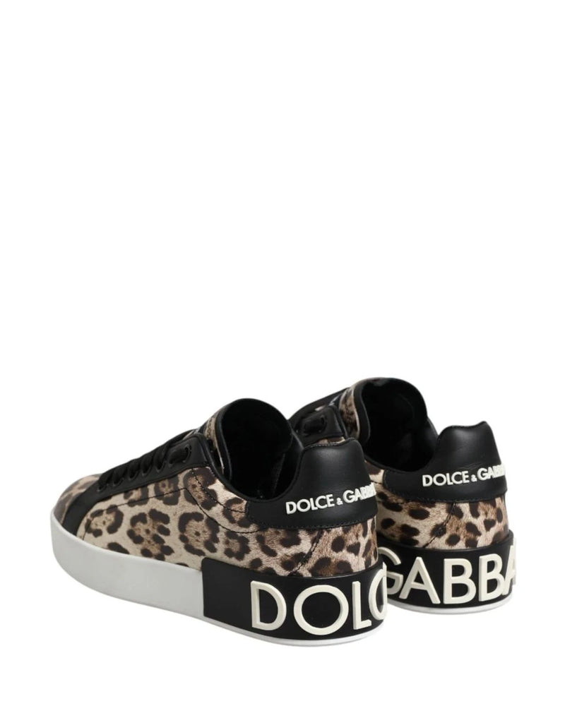 Dolce & Gabbana Brown Leather Leopard Low Top Sneakers Shoes Sneakers