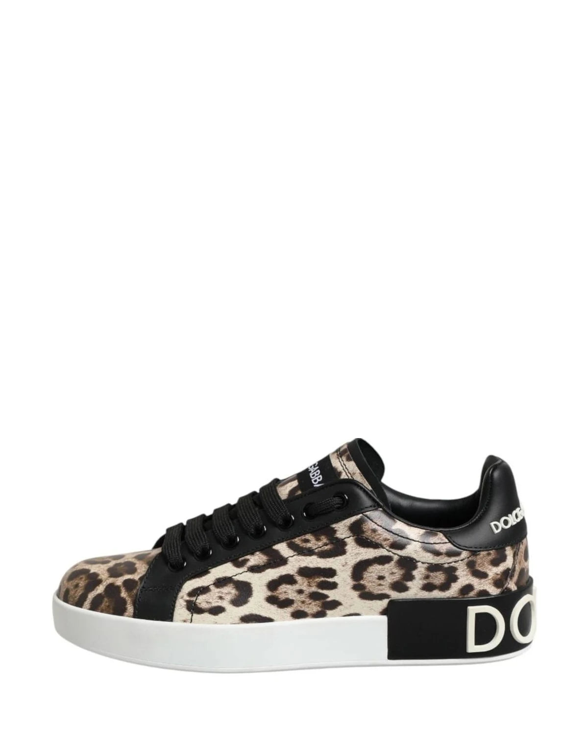 Dolce & Gabbana Brown Leather Leopard Low Top Sneakers Shoes Sneakers