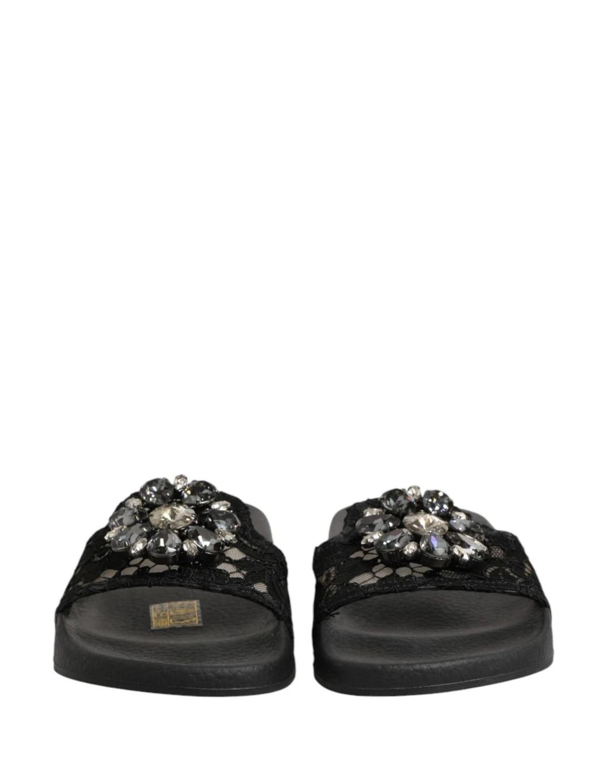 Dolce & Gabbana Black Leather Devotion Matelassé Slides Shoes Sandals