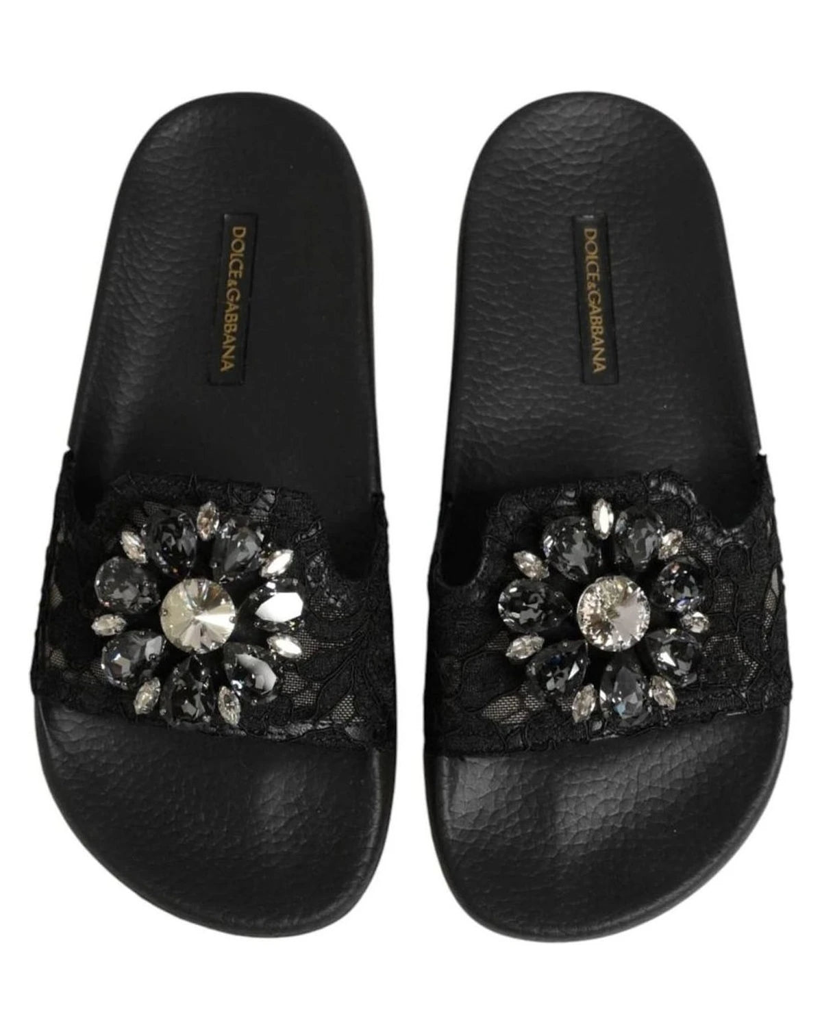 Dolce & Gabbana Black Leather Devotion Matelassé Slides Shoes Sandals
