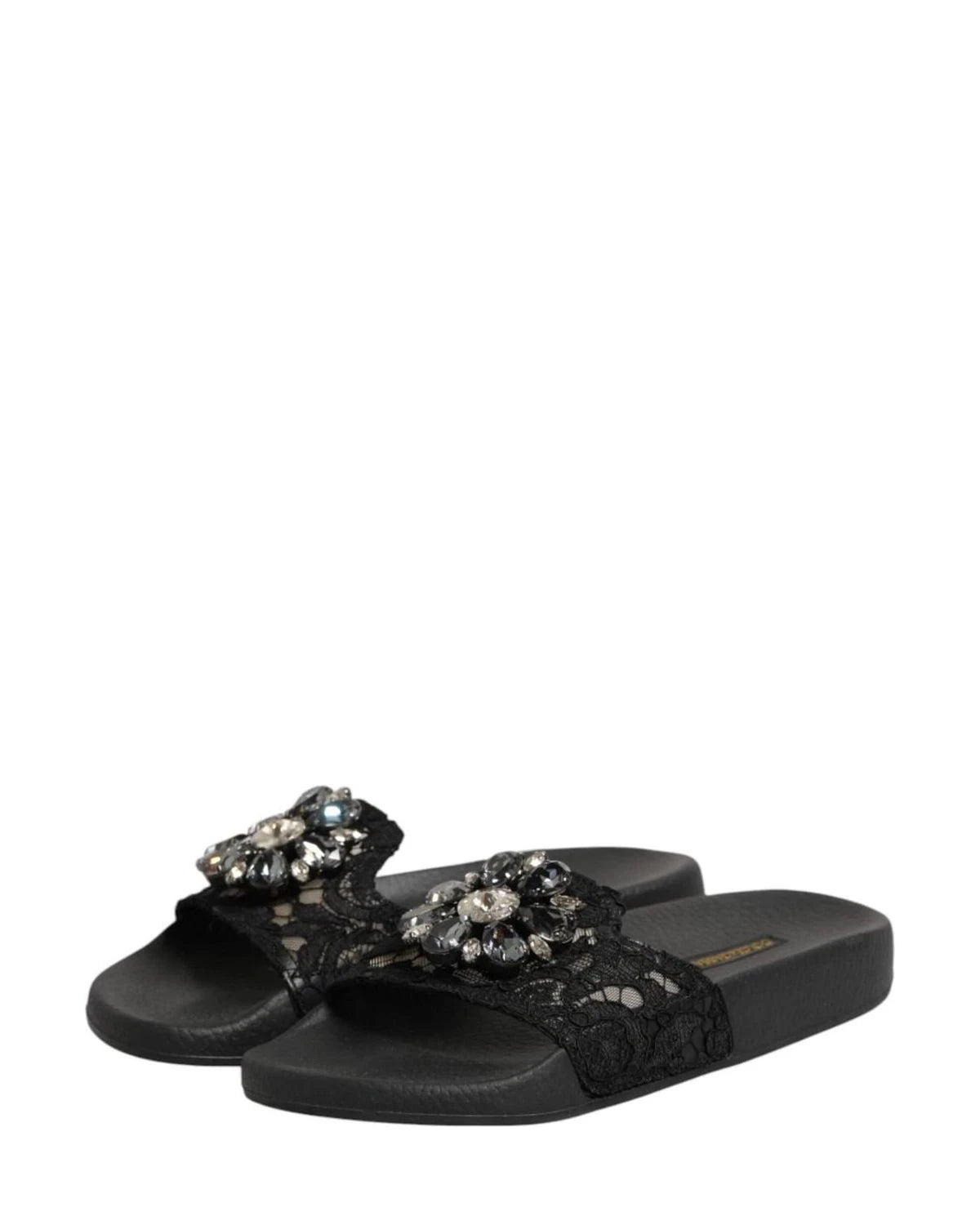 Dolce & Gabbana Black Leather Devotion Matelassé Slides Shoes Sandals