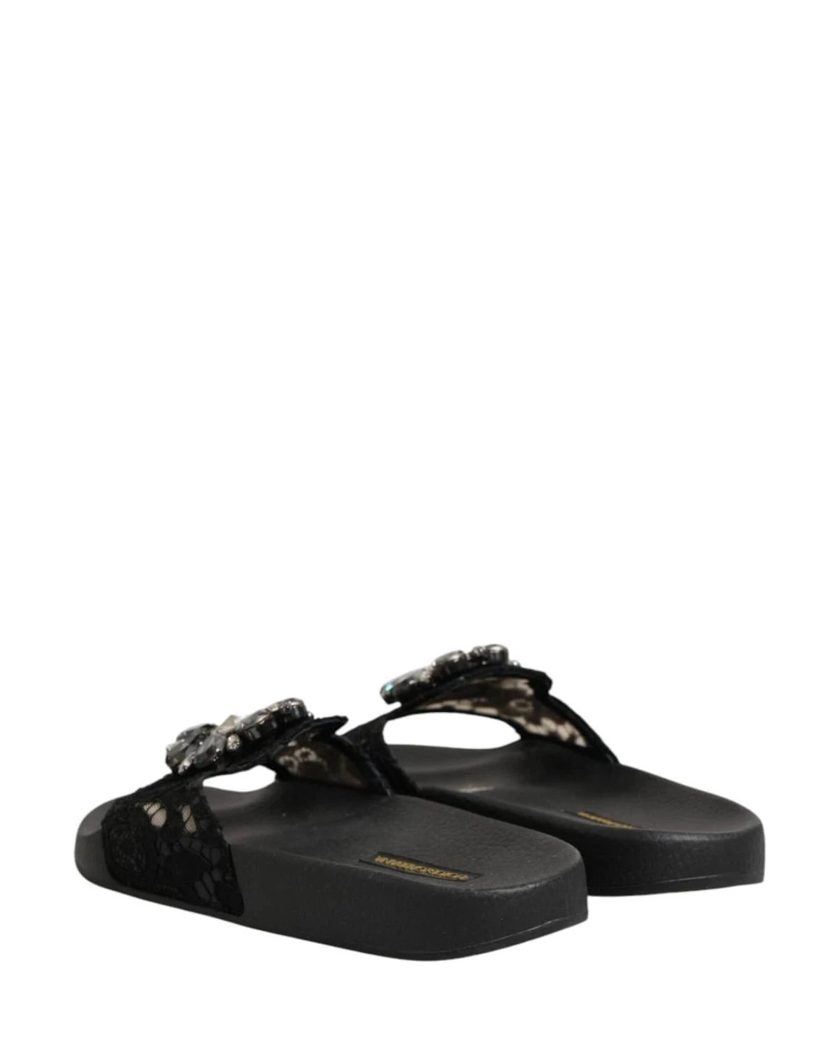 Dolce & Gabbana Black Leather Devotion Matelassé Slides Shoes Sandals