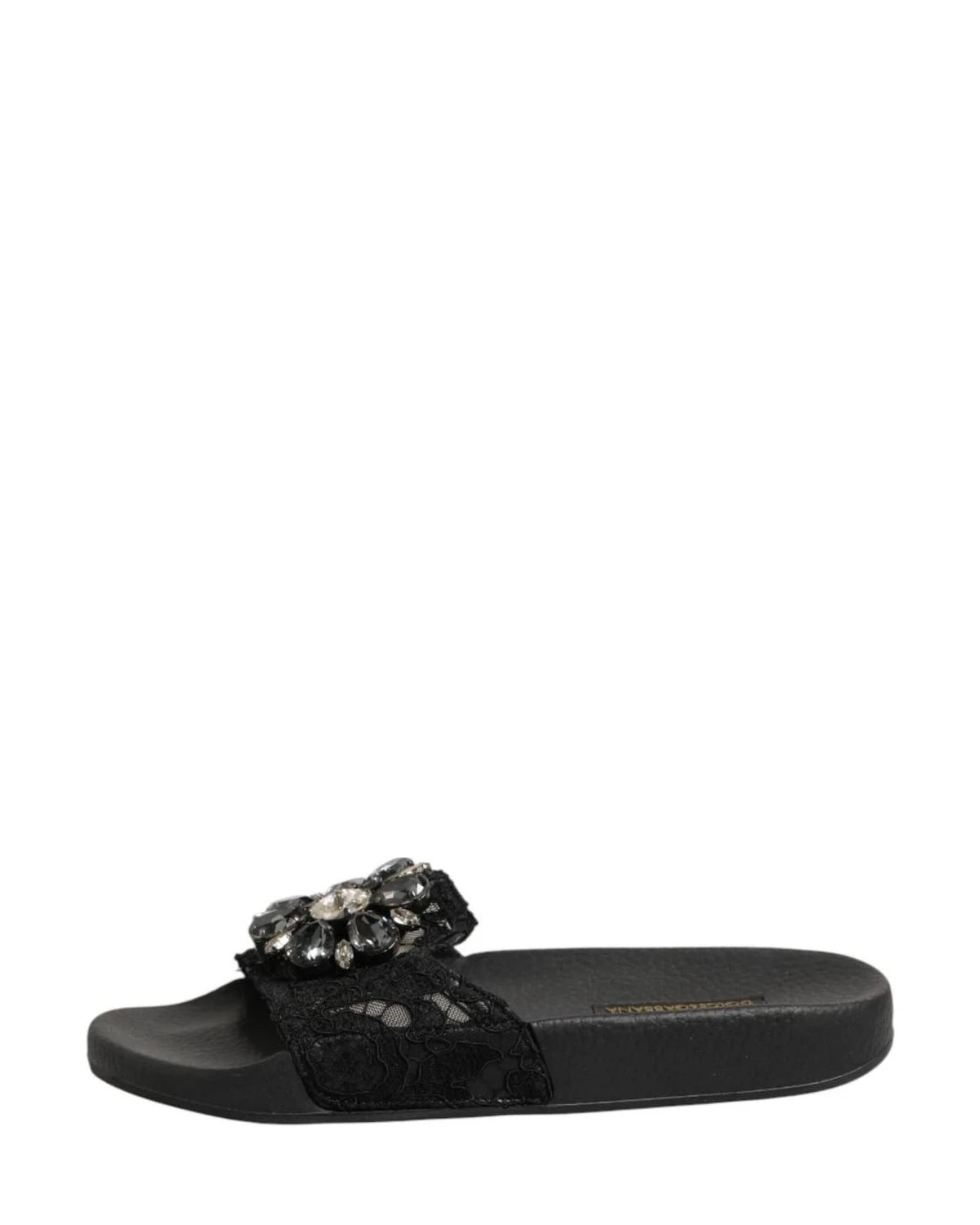 Dolce & Gabbana Black Leather Devotion Matelassé Slides Shoes Sandals