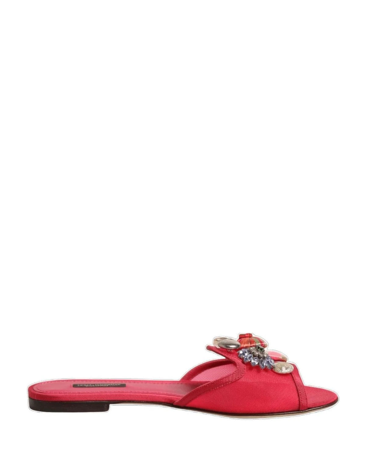 Dolce & Gabbana Red Embellished Flats Slip On Sandals Shoes Flats