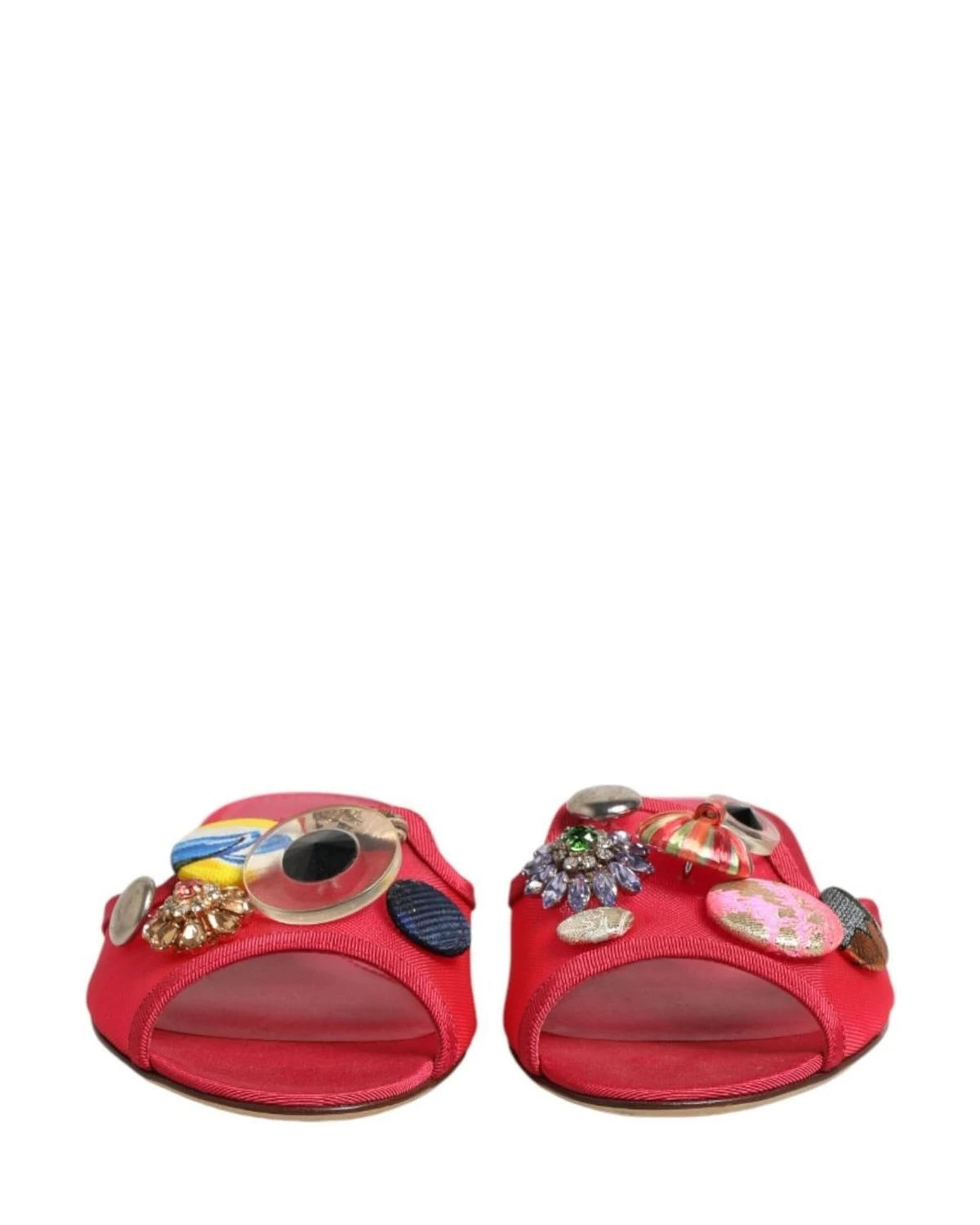Dolce & Gabbana Red Embellished Flats Slip On Sandals Shoes Flats