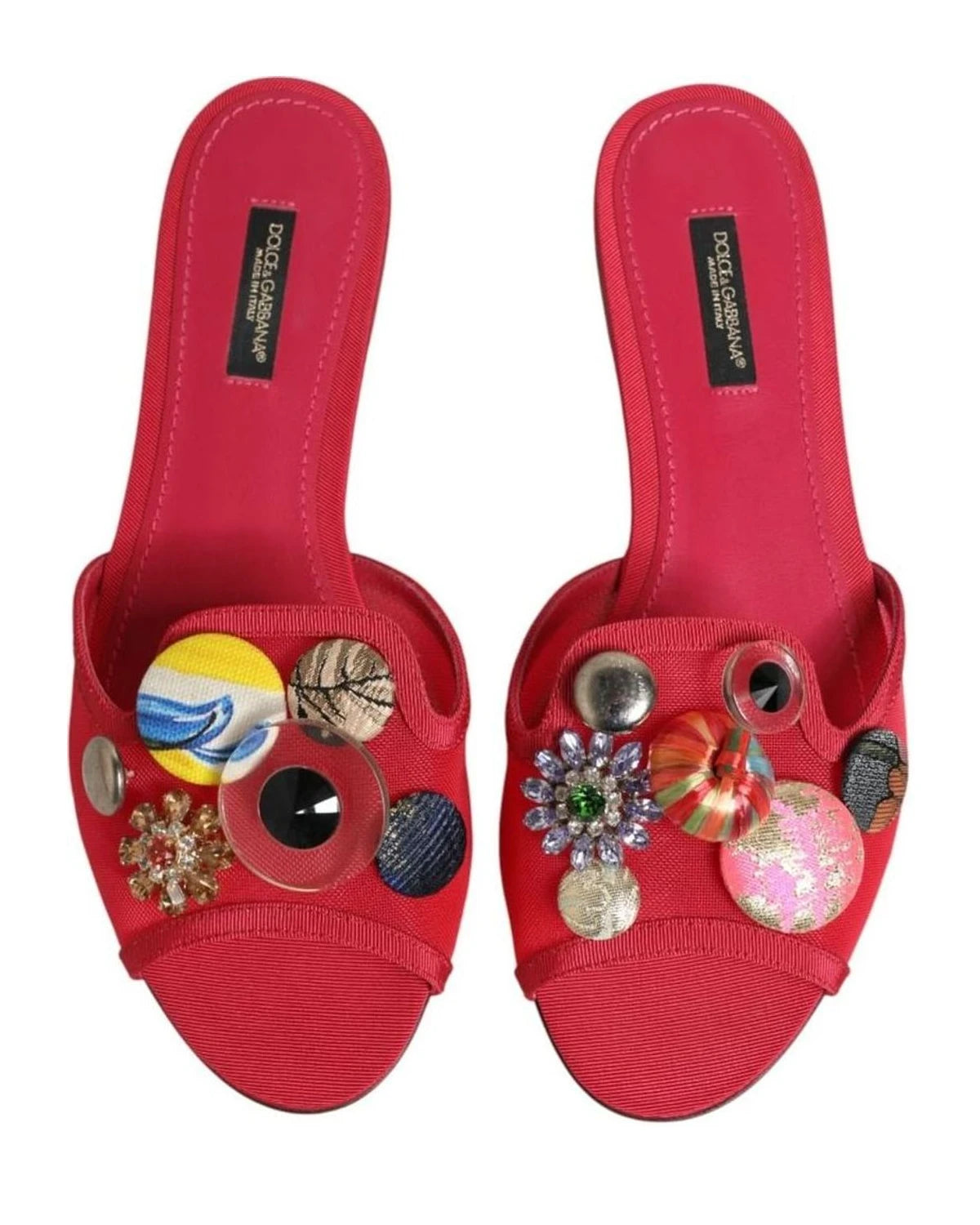 Dolce & Gabbana Red Embellished Flats Slip On Sandals Shoes Flats