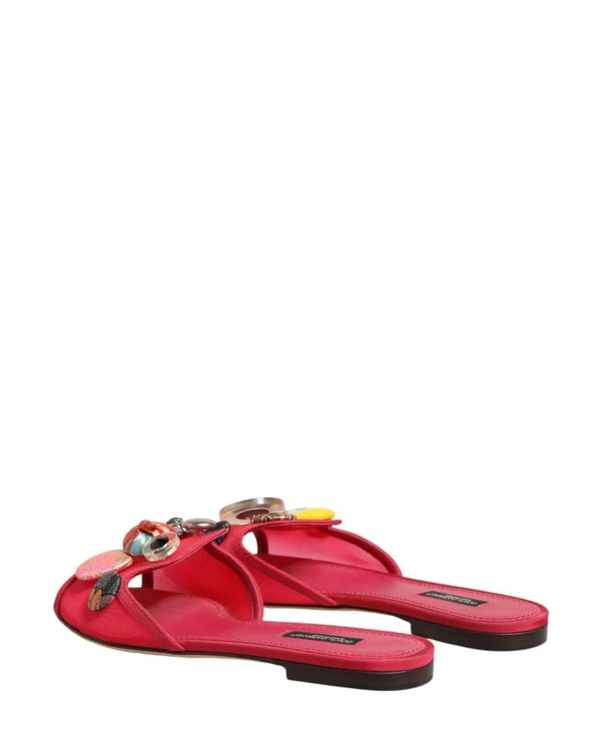 Dolce & Gabbana Red Embellished Flats Slip On Sandals Shoes Flats
