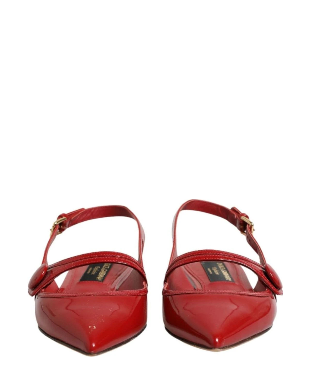 Dolce & Gabbana Red Leather Slingback Flats Sandals Shoes Sandals