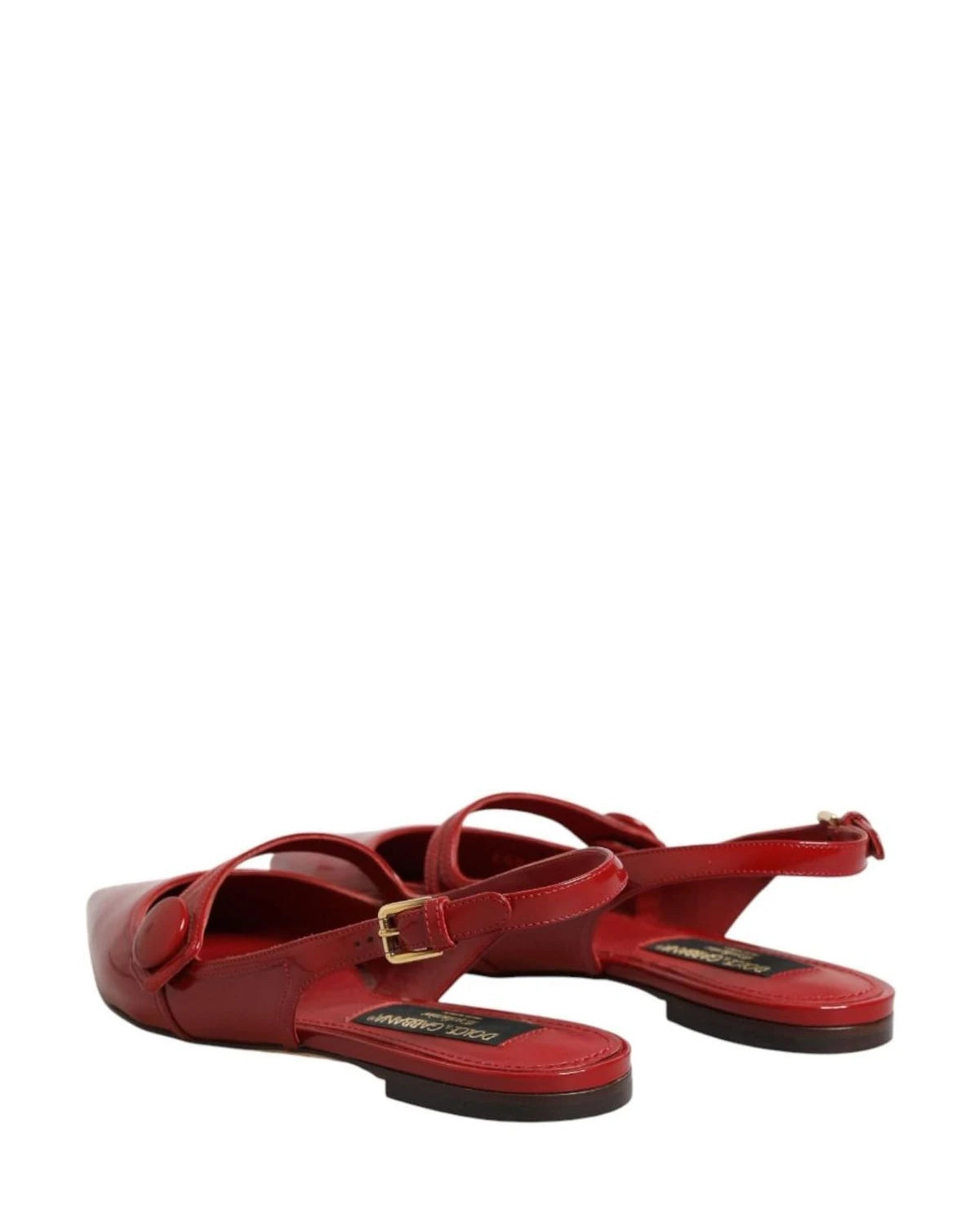Dolce & Gabbana Red Leather Slingback Flats Sandals Shoes Sandals