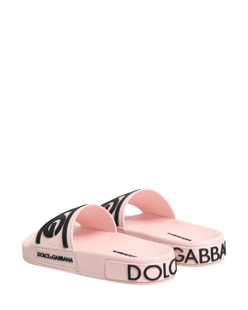 Dolce & Gabbana Pink Rubber Slides Sandals Beachwear Shoes Sandals