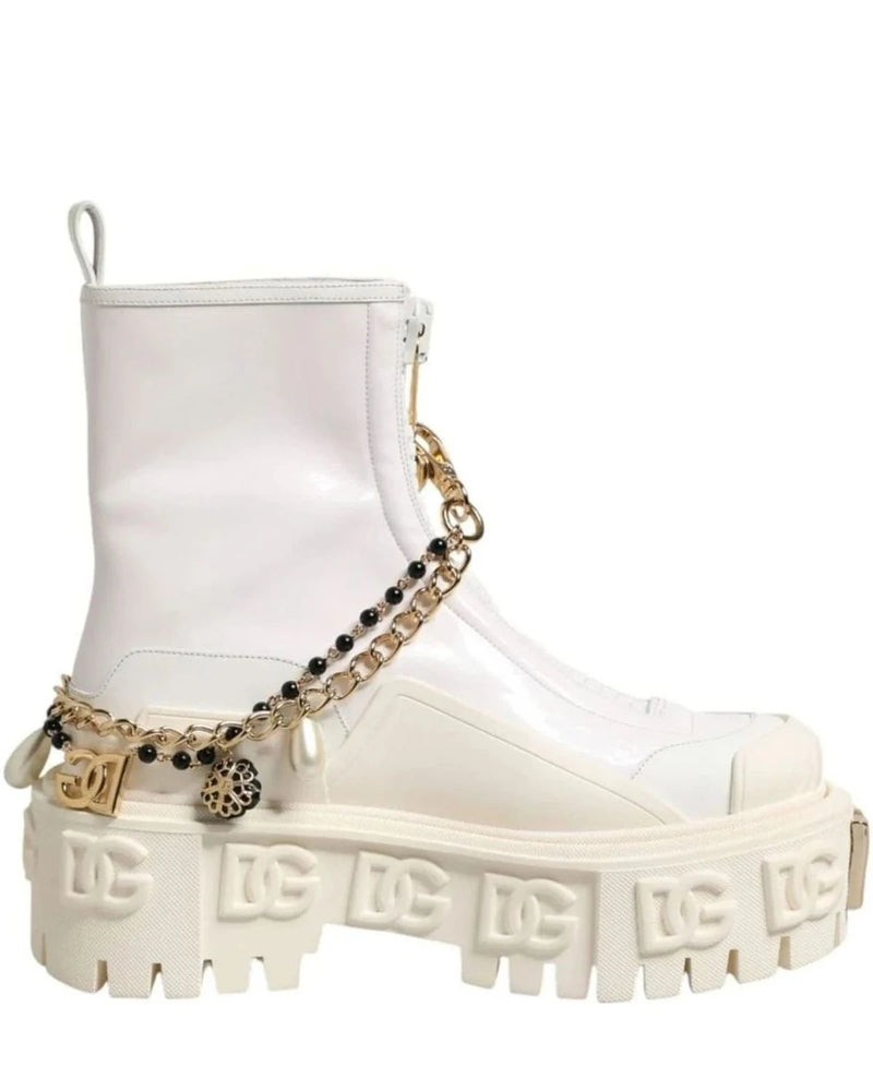 Dolce & Gabbana White Leather Rubber Logo Ankle Boots Shoes Boots