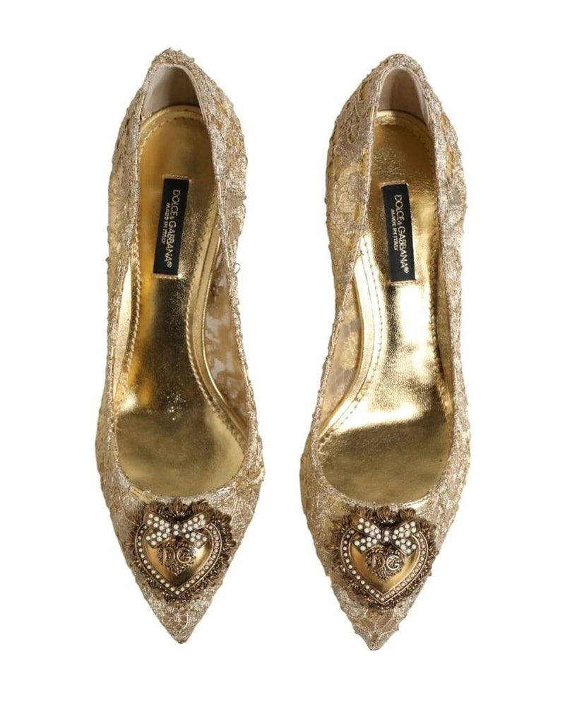 Dolce & Gabbana Gold Lace Taormina Devotion Pumps Shoes Heels
