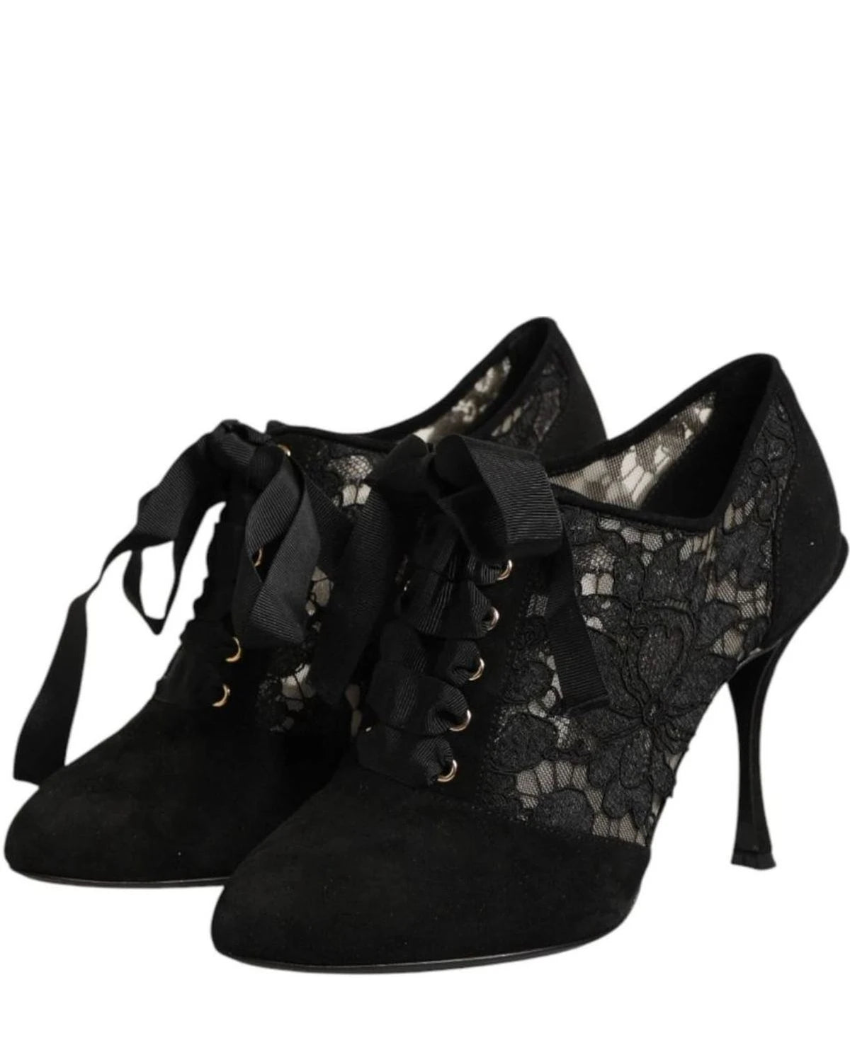 Dolce & Gabbana Black Lace Floral High Heels Ups Pumps Shoes Heels