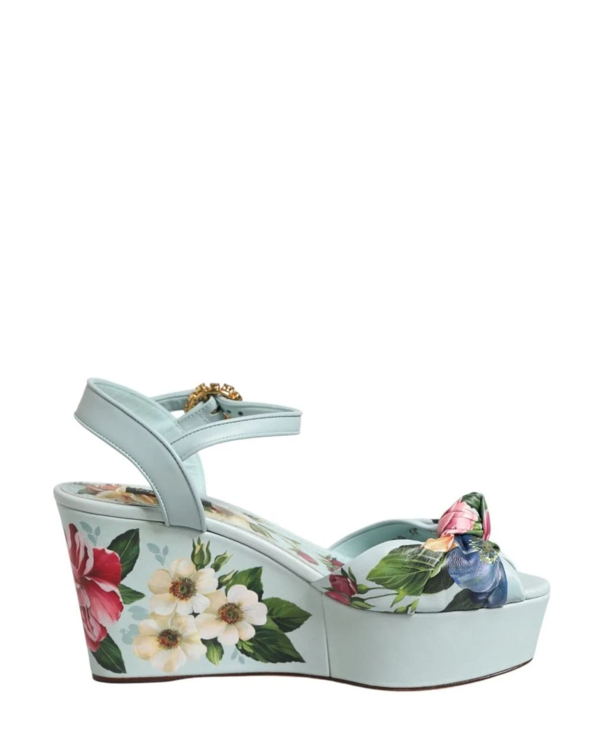 Dolce & Gabbana Green Floral Ankle Strap Wedge Heels