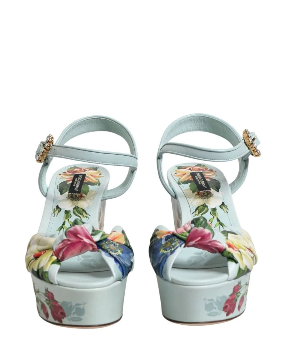 Dolce & Gabbana Green Floral Ankle Strap Wedge Heels