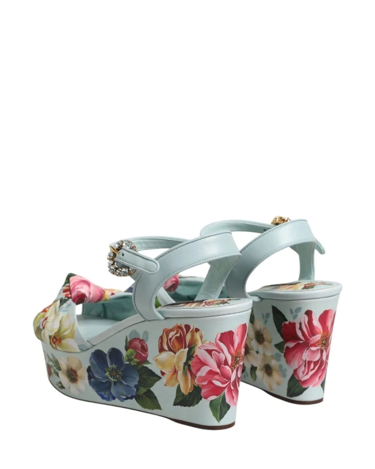 Dolce & Gabbana Green Floral Ankle Strap Wedge Heels