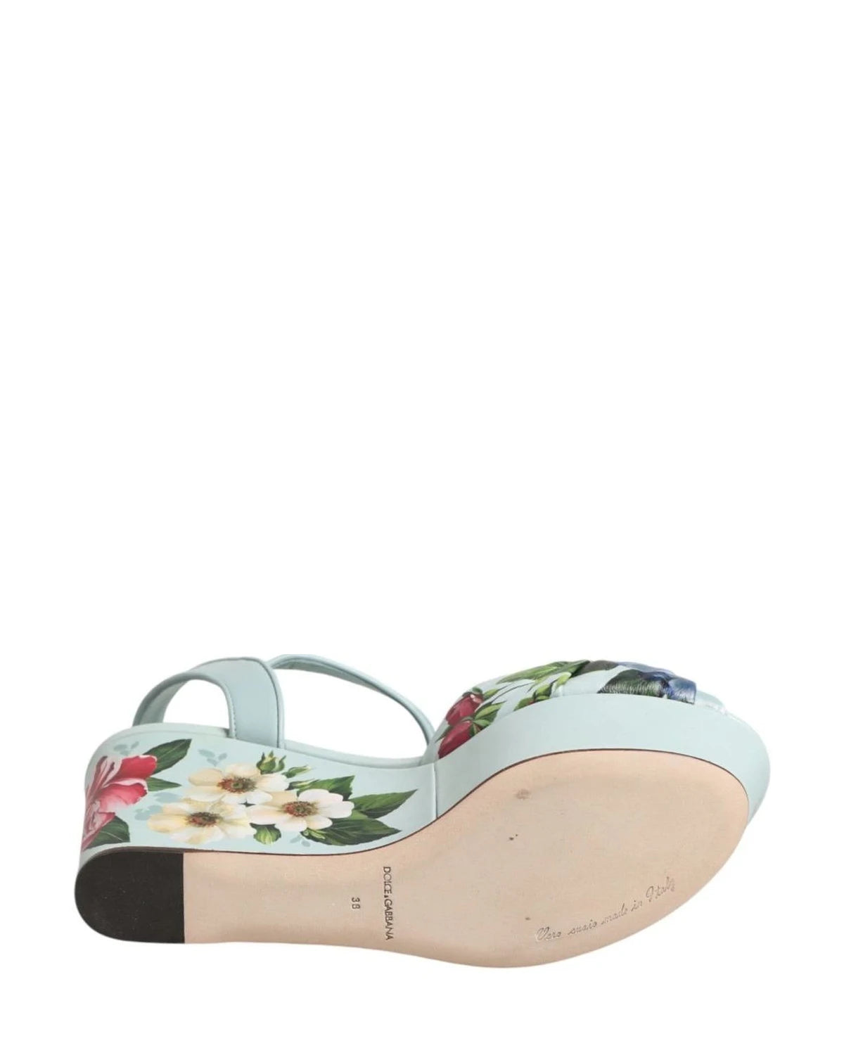 Dolce & Gabbana Green Floral Ankle Strap Wedge Heels