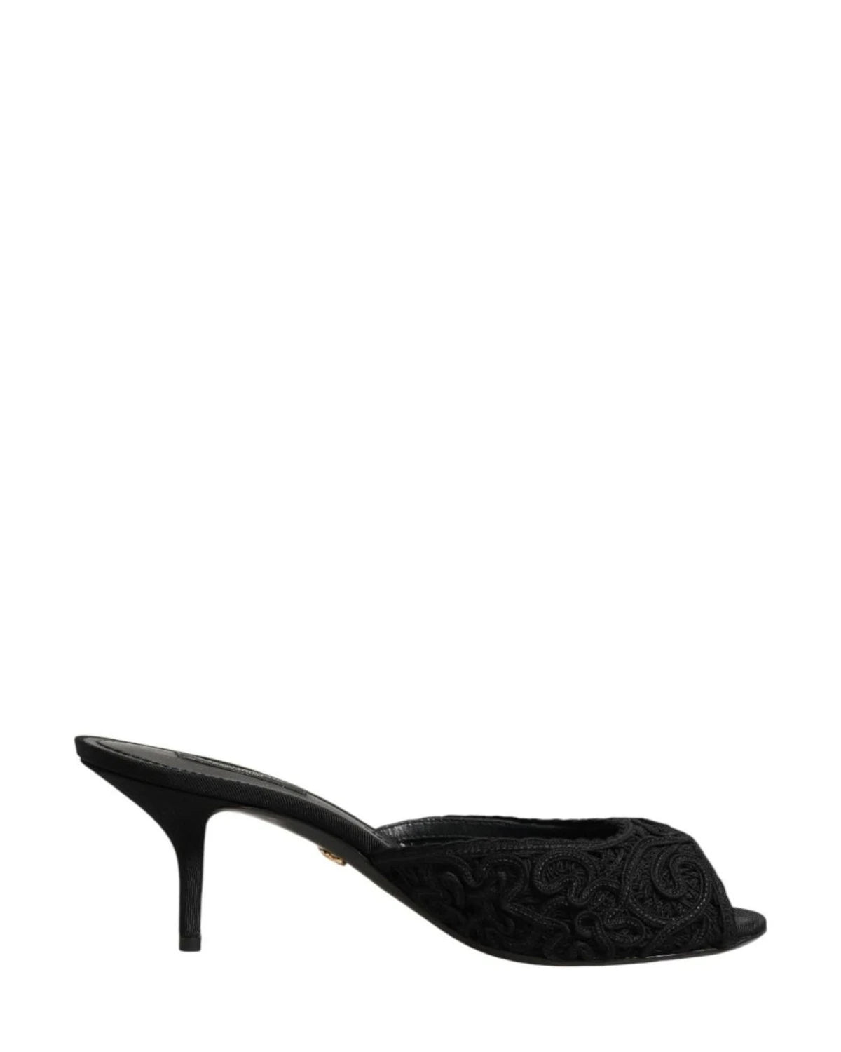 Dolce & Gabbana Black Embroidered Slip On Heels Heels