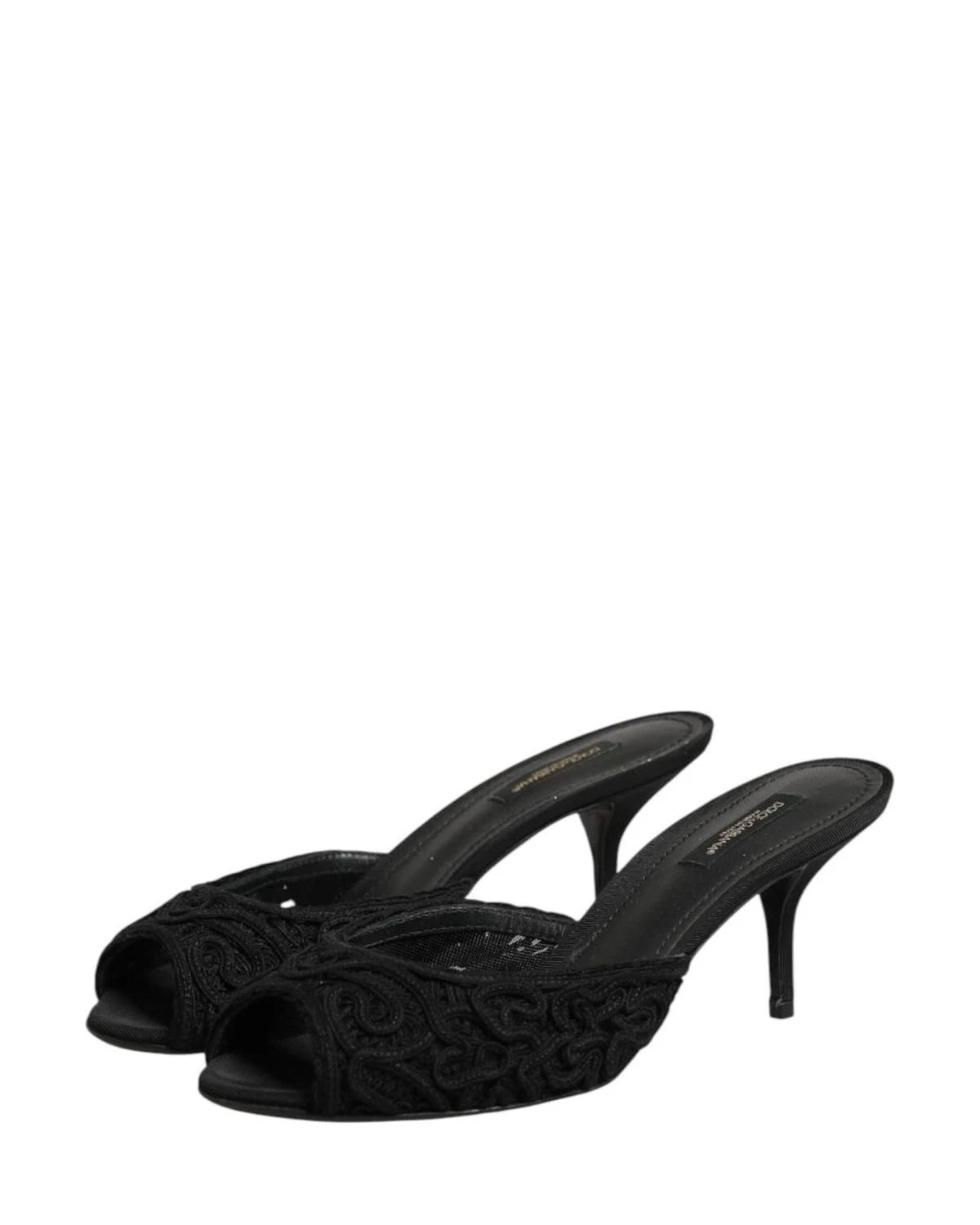 Dolce & Gabbana Black Embroidered Slip On Heels Heels