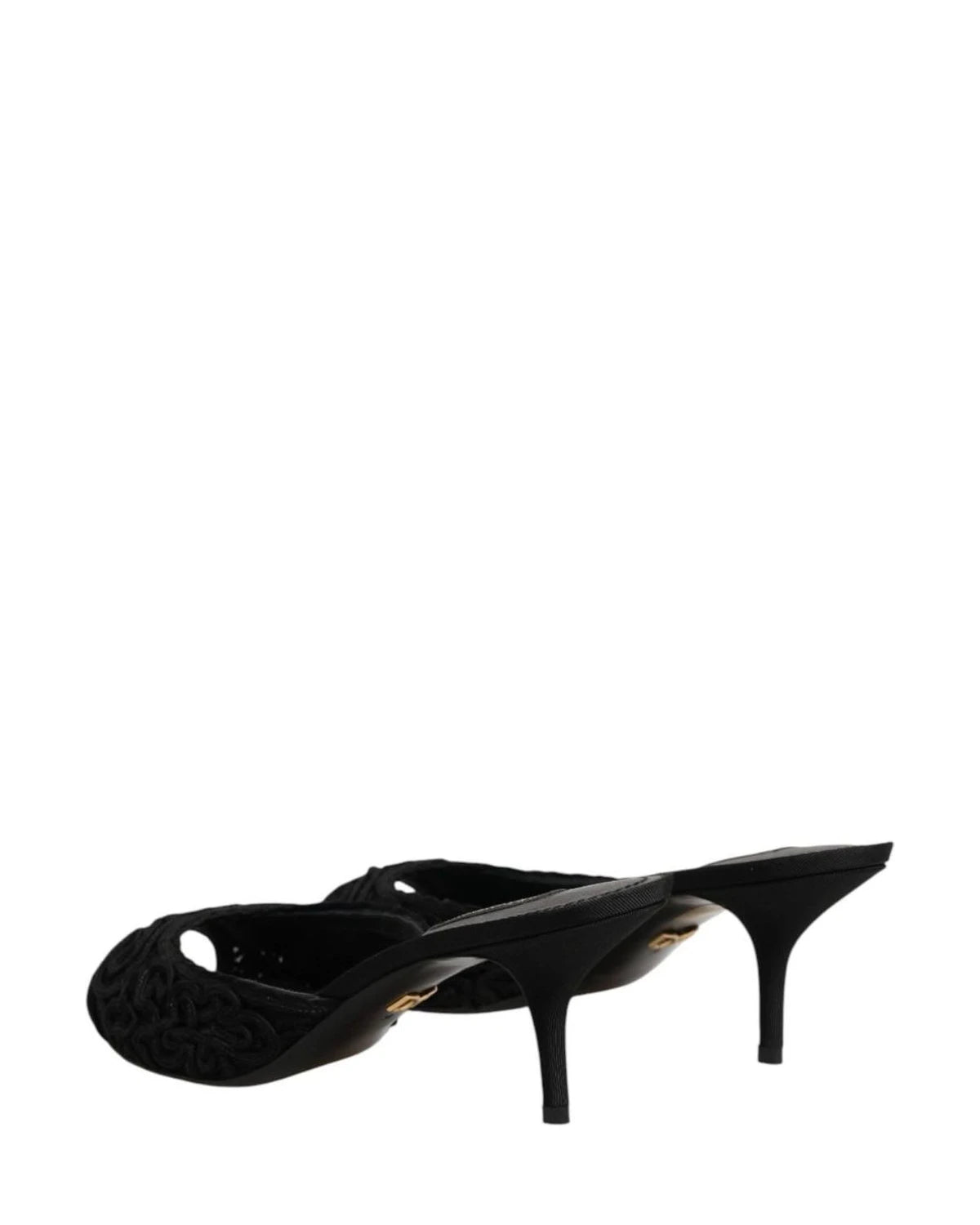 Dolce & Gabbana Black Embroidered Slip On Heels Heels