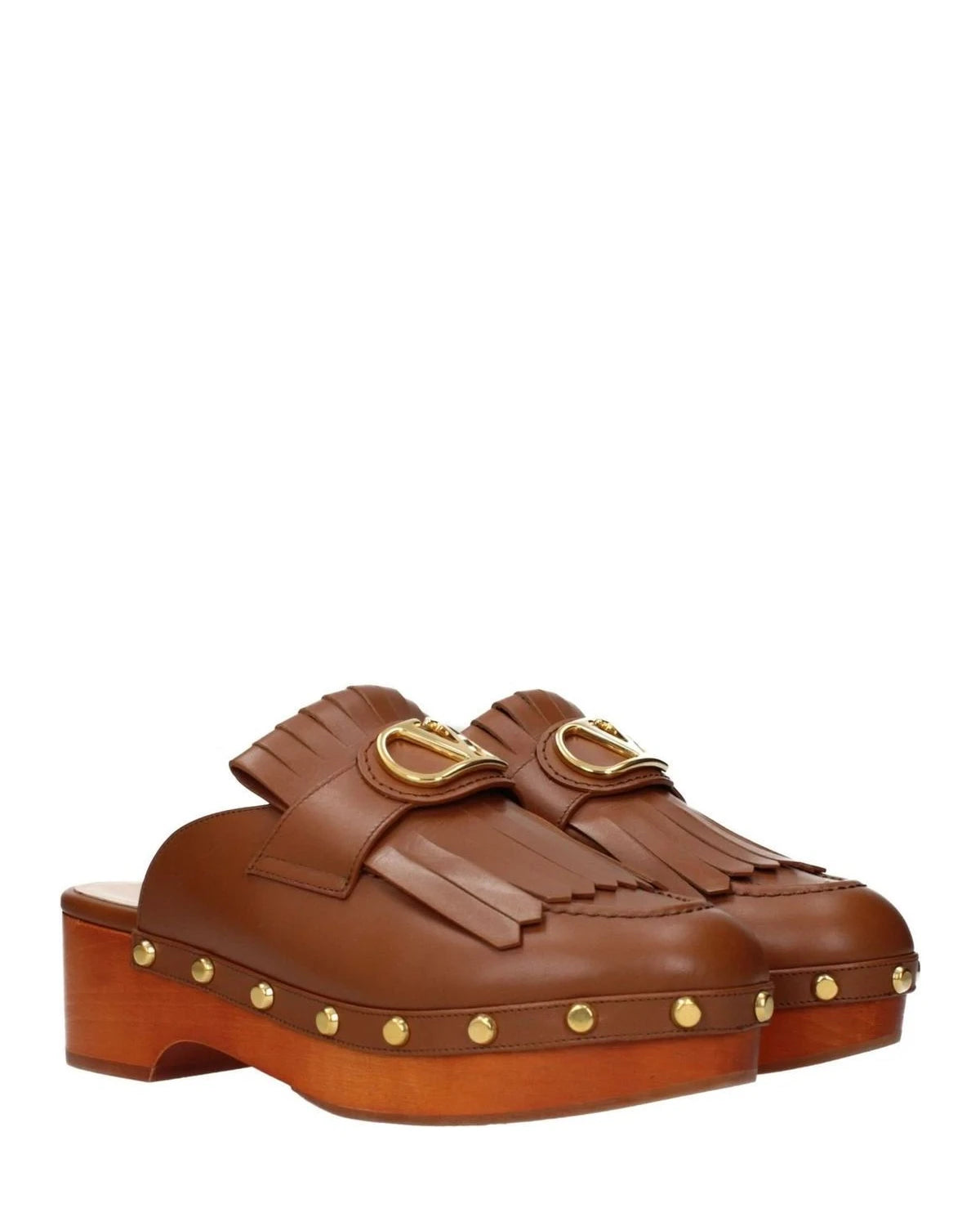 Valentino Garavani Brown Leather Slippers Flats