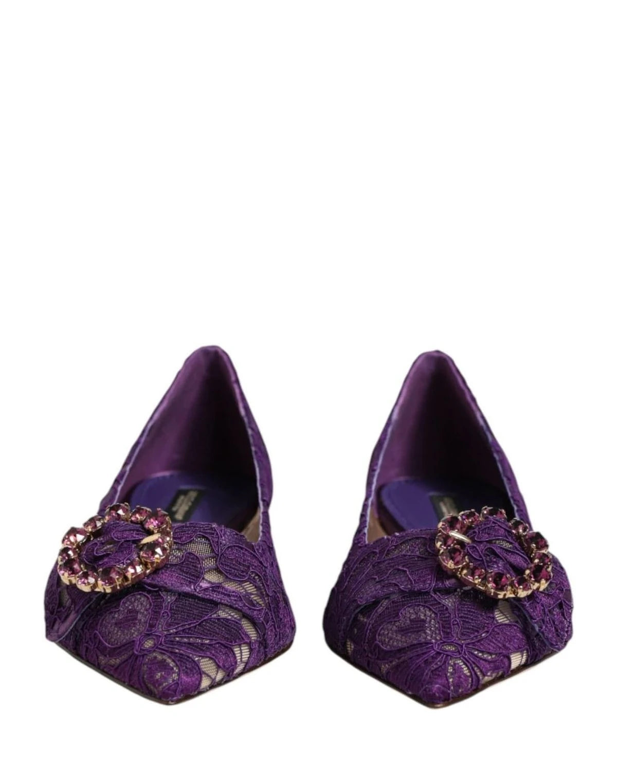 Dolce & Gabbana Purple Lace Taormina Crystals Flats Shoes Flats