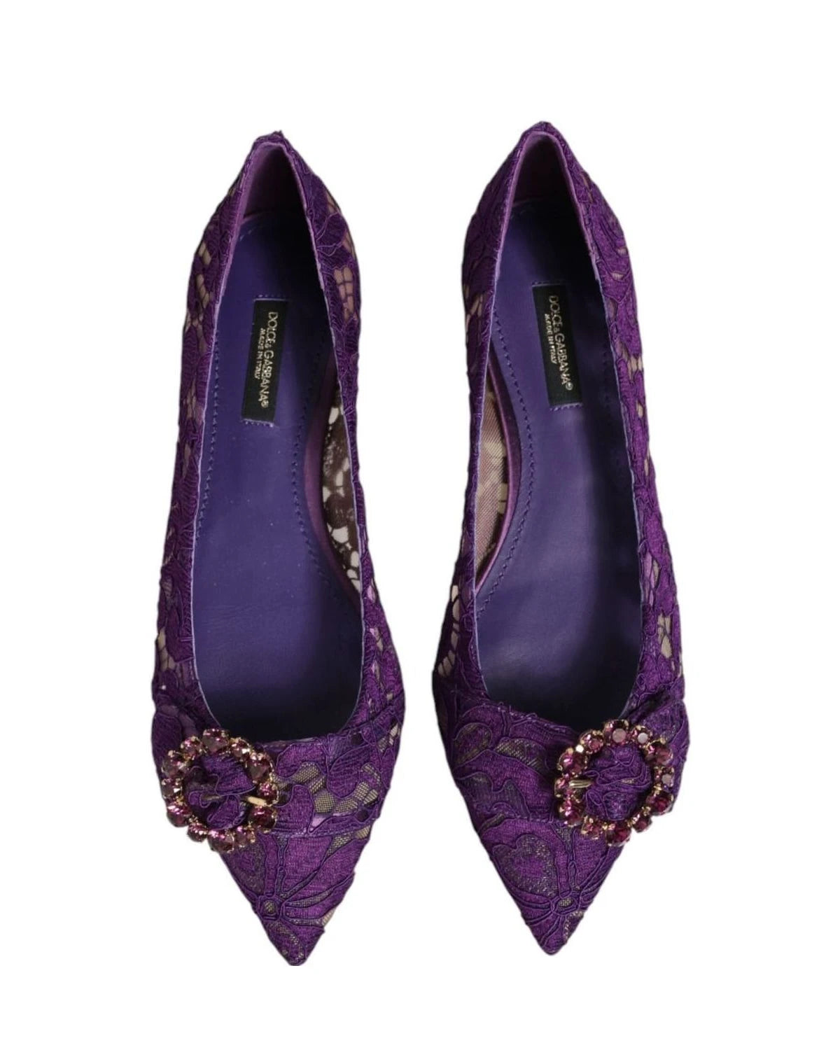 Dolce & Gabbana Purple Lace Taormina Crystals Flats Shoes Flats