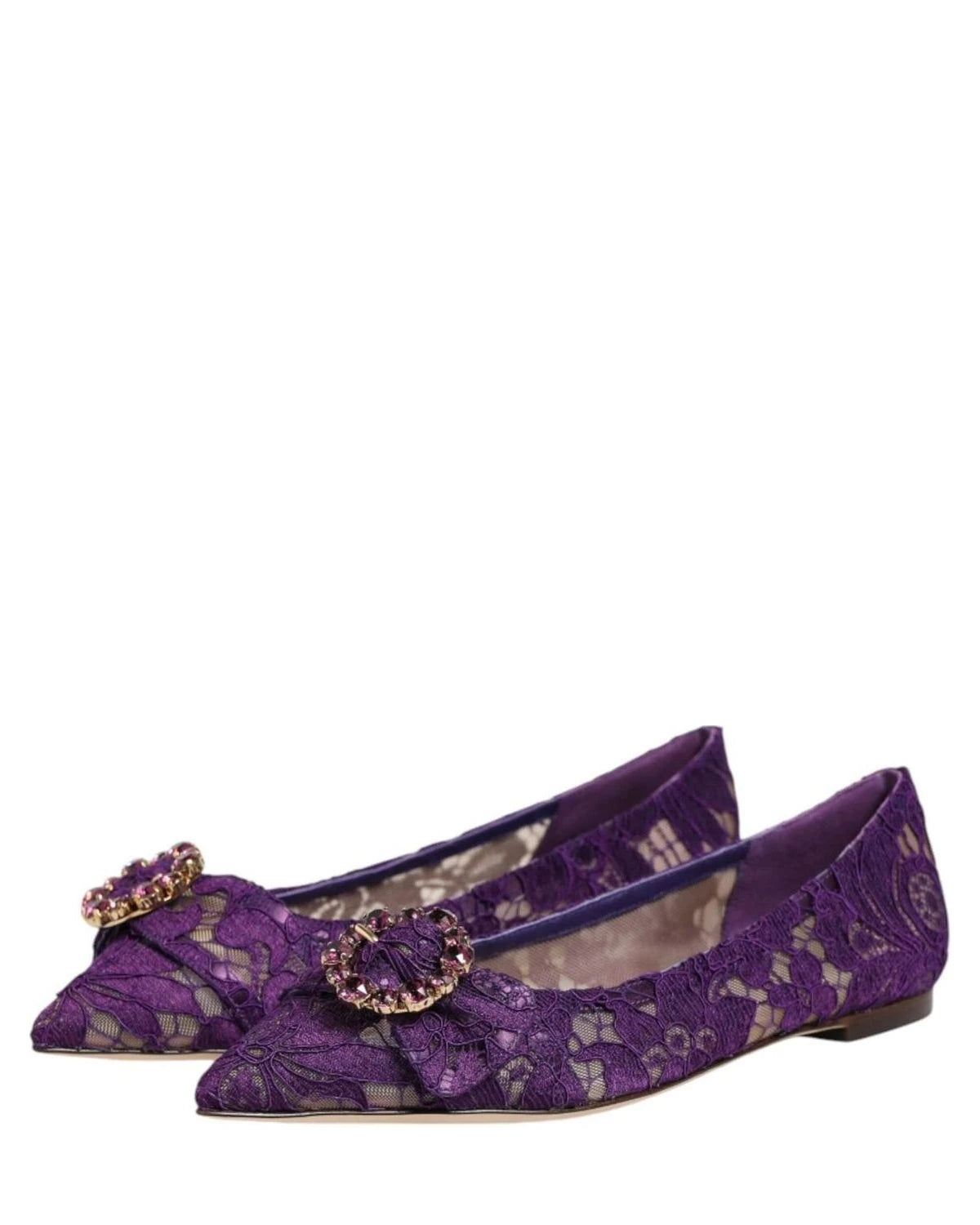 Dolce & Gabbana Purple Lace Taormina Crystals Flats Shoes Flats