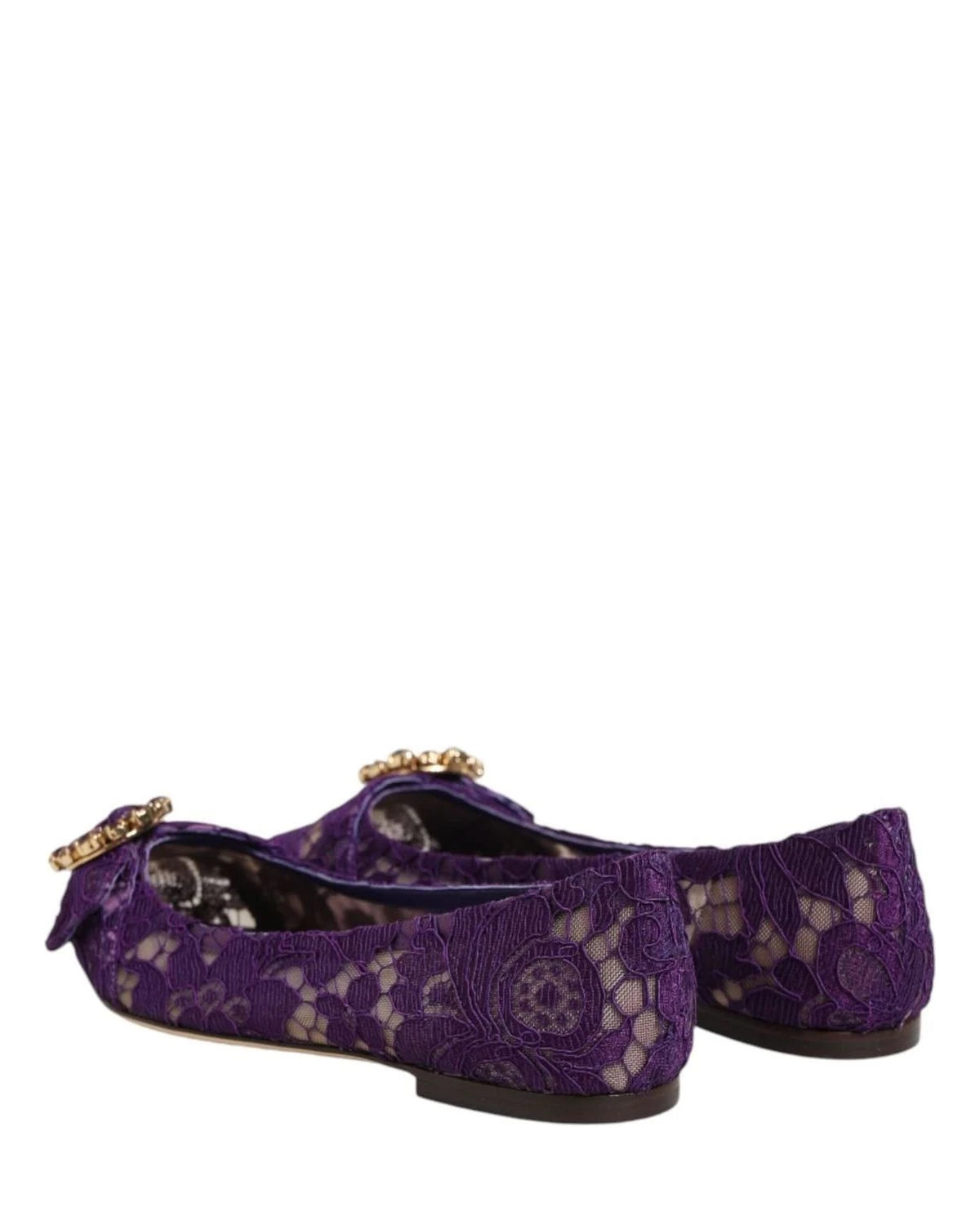 Dolce & Gabbana Purple Lace Taormina Crystals Flats Shoes Flats