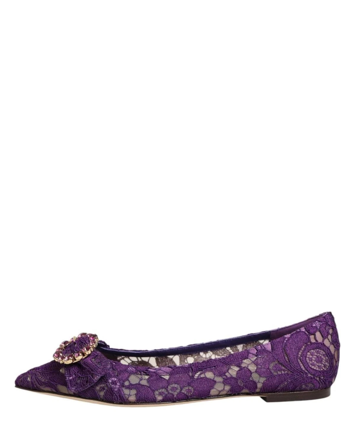 Dolce & Gabbana Purple Lace Taormina Crystals Flats Shoes Flats