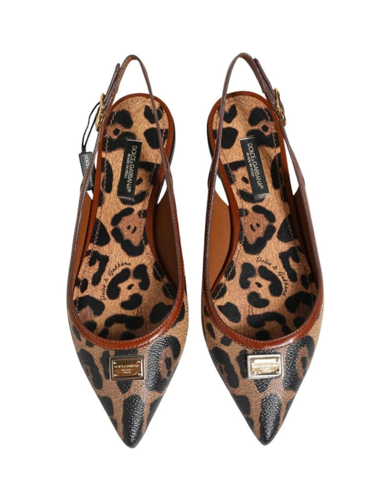 Dolce & Gabbana Brown Leopard Slingback Flats Sandals Shoes Flats