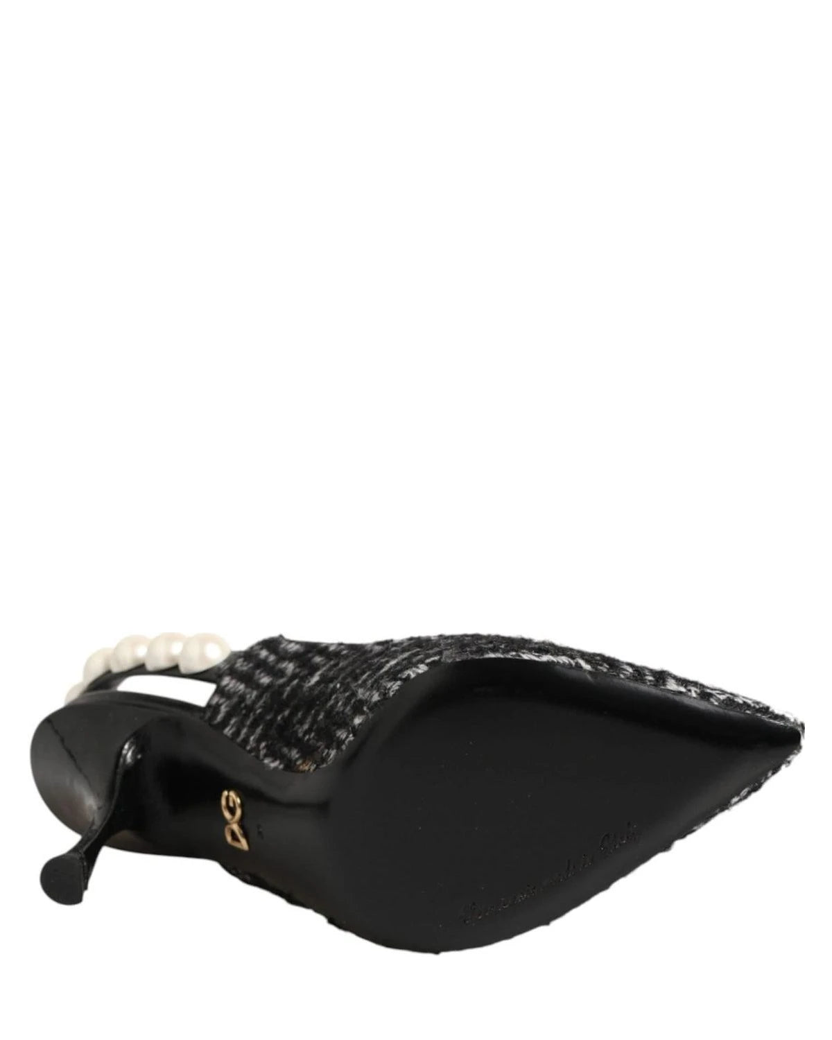 Dolce & Gabbana Black White Chevron Faux Pearl Slingbacks Shoes Heels
