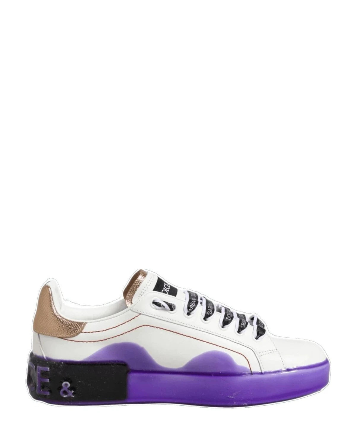 Dolce & Gabbana White Leather Purple Low Top Sneaker Shoes Glam Steals