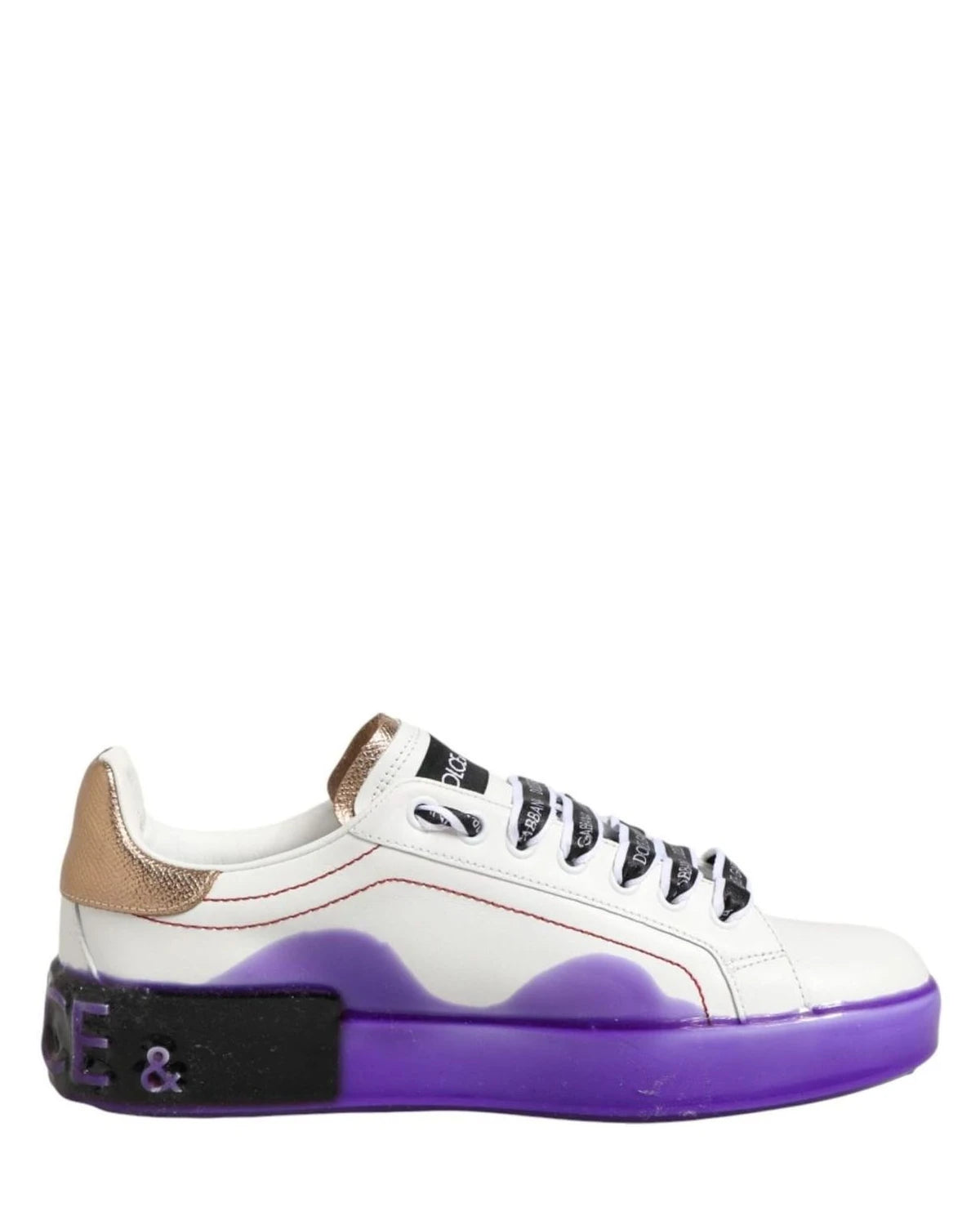 Dolce & Gabbana White Leather Purple Low Top Sneaker Shoes Sneakers