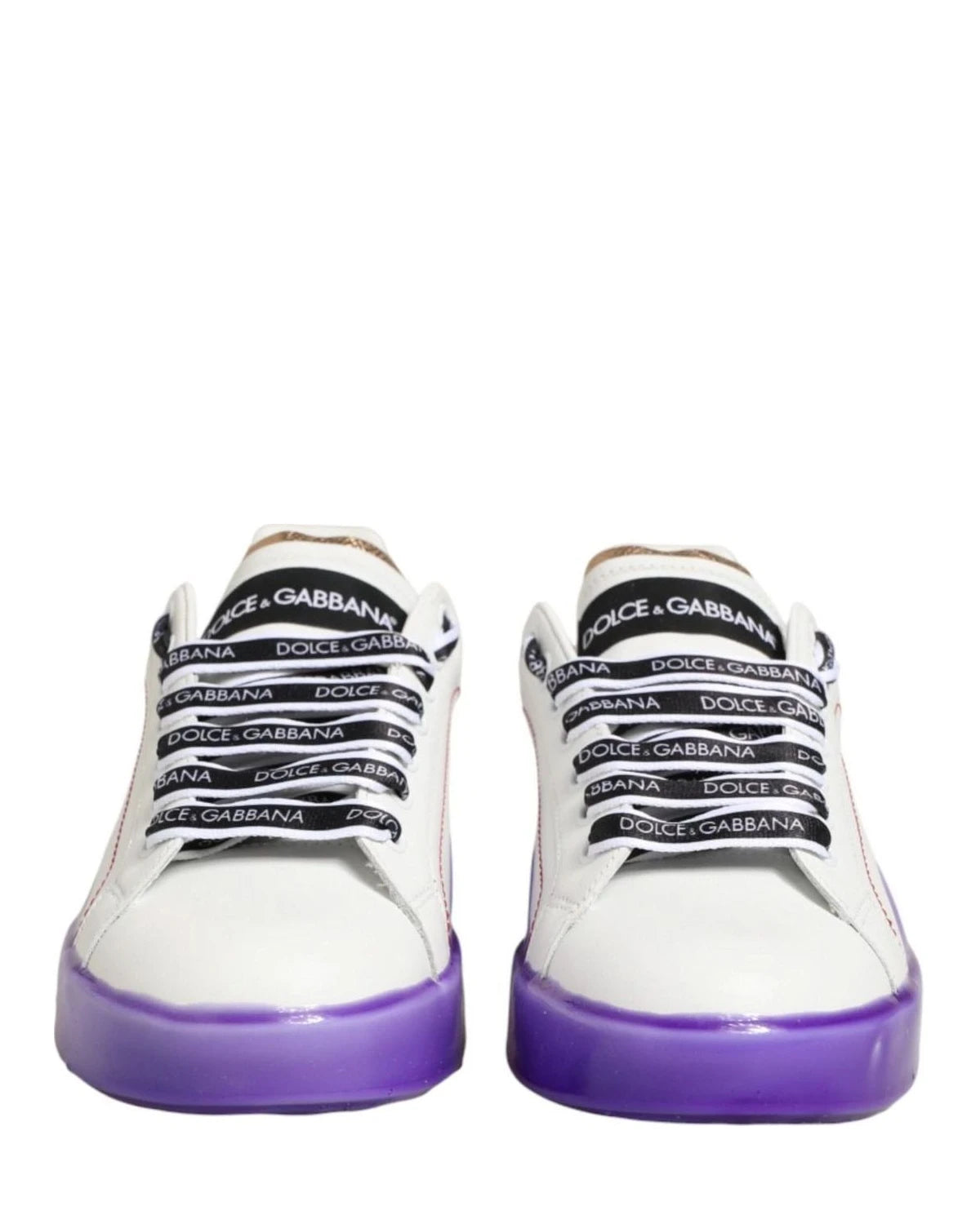 Dolce & Gabbana White Leather Purple Low Top Sneaker Shoes Sneakers