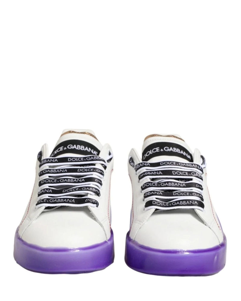 Dolce & Gabbana White Leather Purple Low Top Sneaker Shoes Sneakers