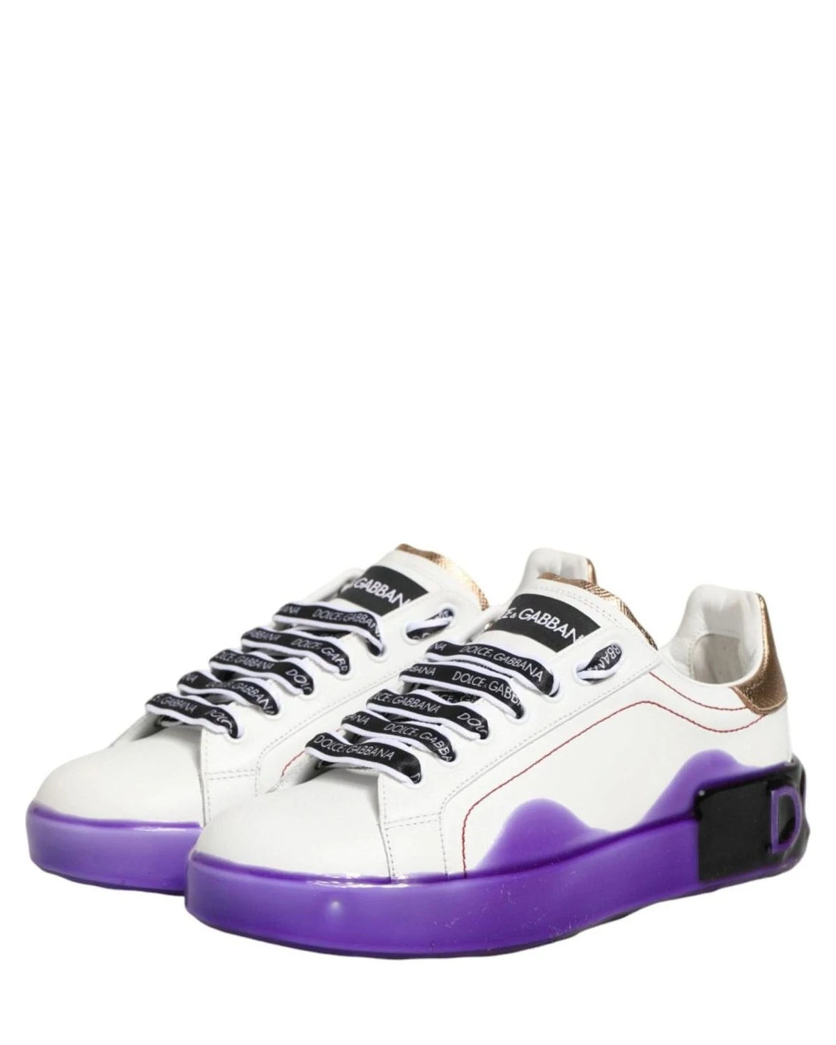 Dolce & Gabbana White Leather Purple Low Top Sneaker Shoes Sneakers