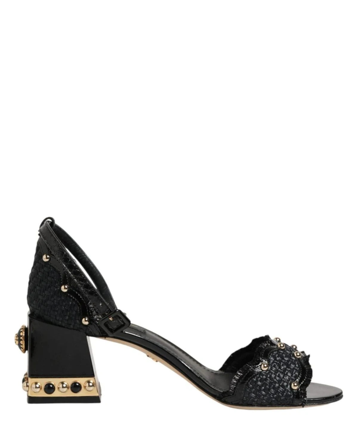 Dolce & Gabbana Black Studded Ankle Strap Sandals Shoes Heels