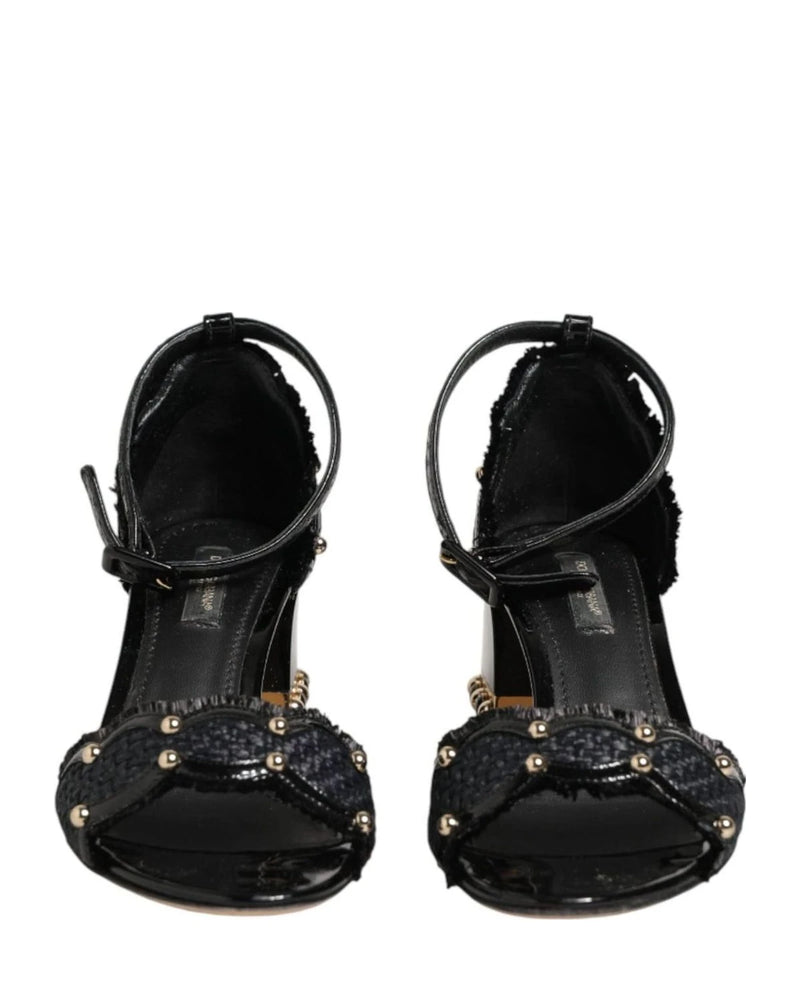 Dolce & Gabbana Black Studded Ankle Strap Sandals Shoes Heels