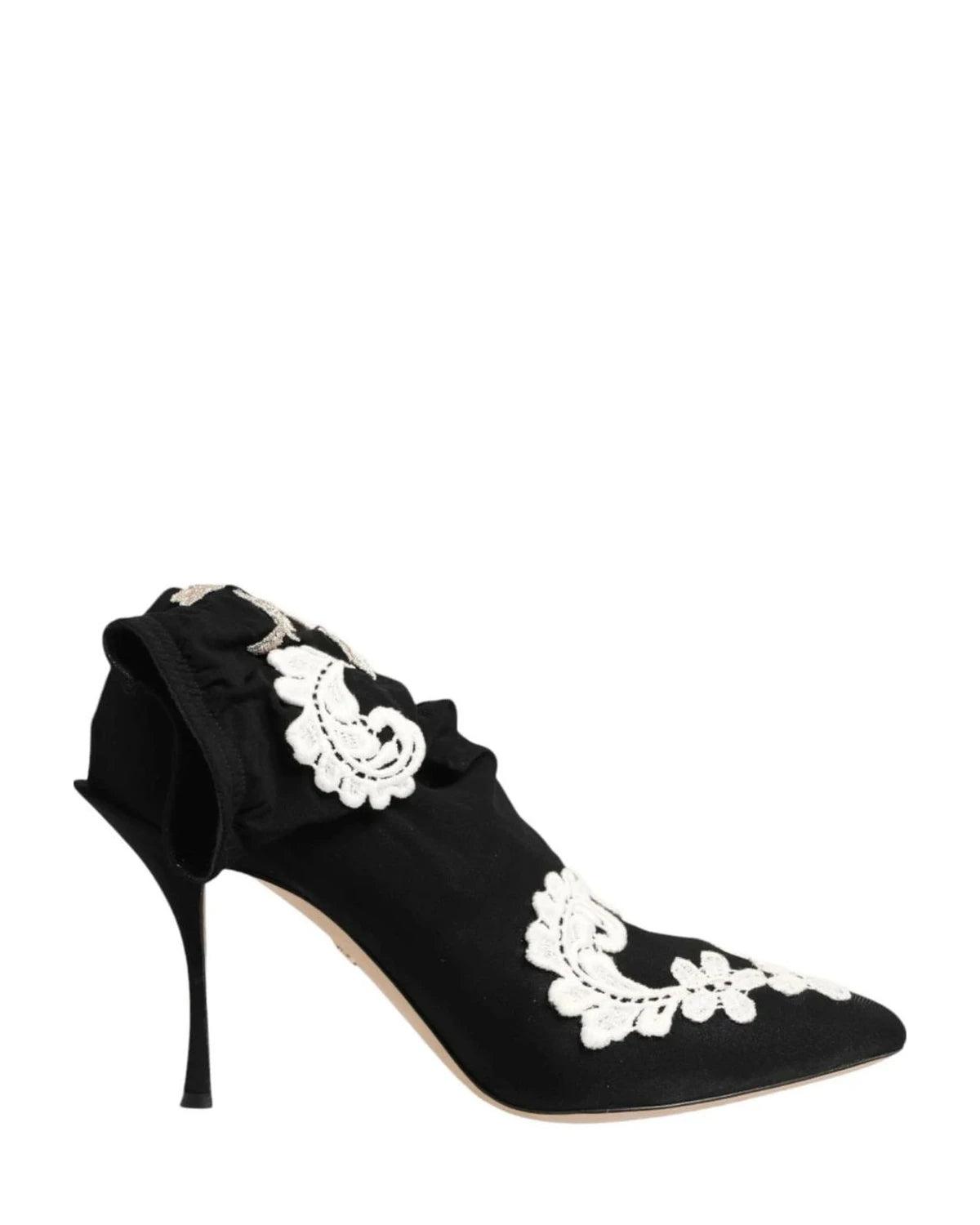 Dolce & Gabbana Black Jersey White Embroidered Stiletto Boots Shoes Boots