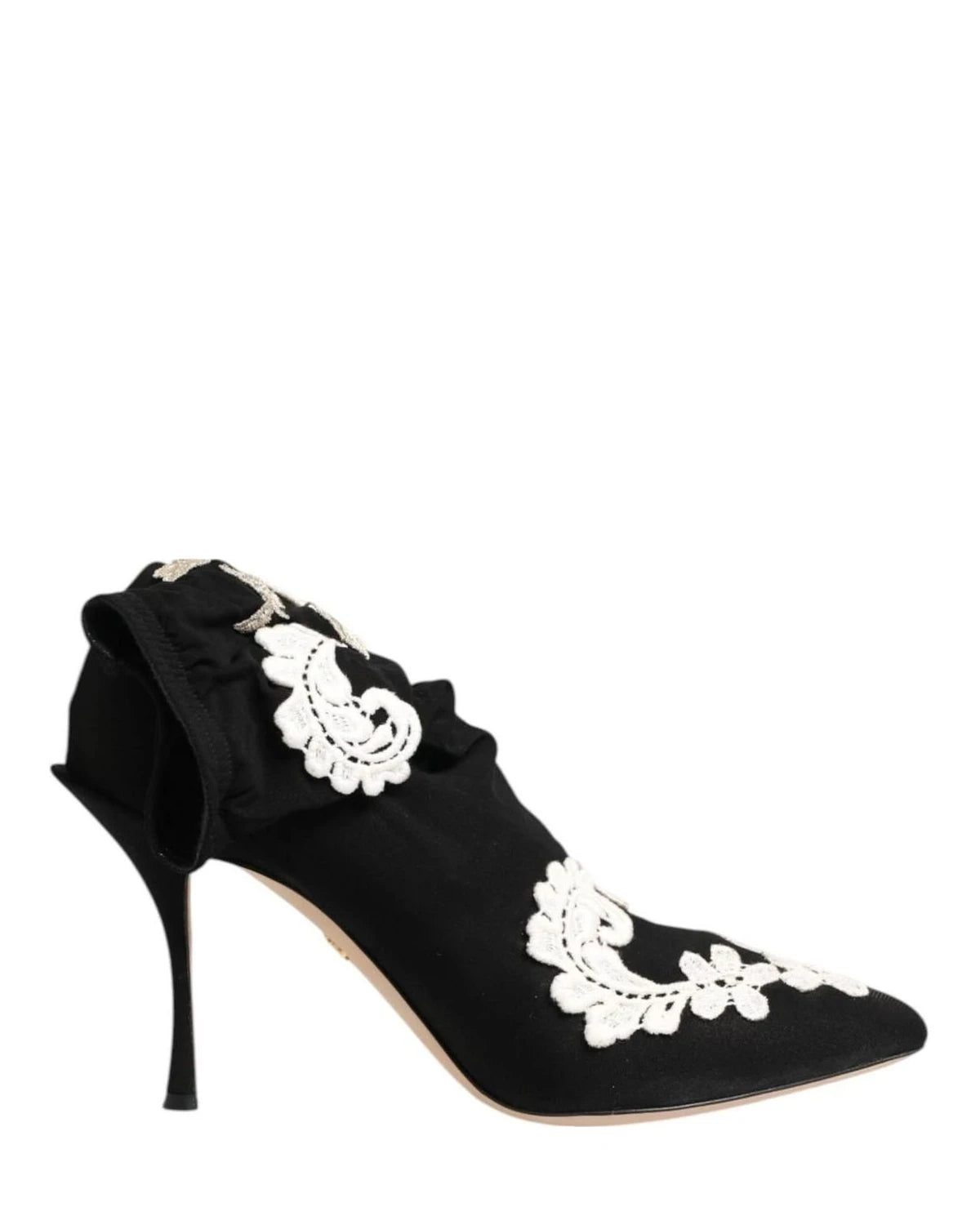 Dolce & Gabbana Black Jersey White Embroidered Stiletto Boots Shoes Boots