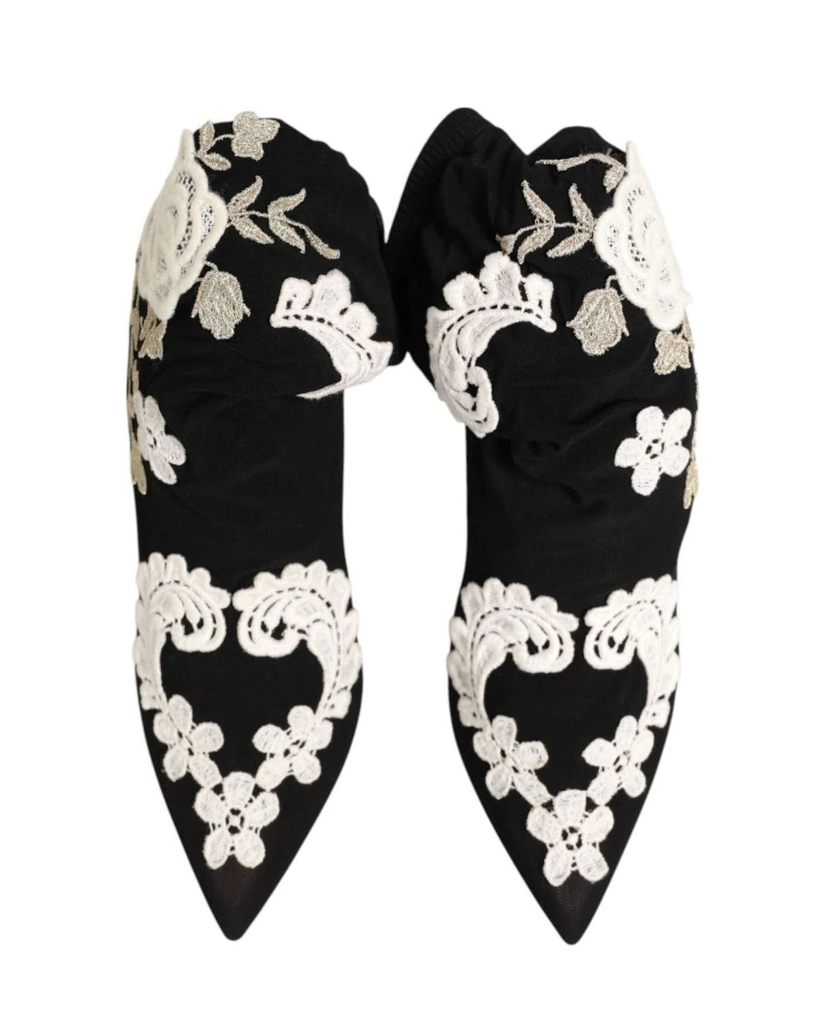 Dolce & Gabbana Black Jersey White Embroidered Stiletto Boots Shoes Boots