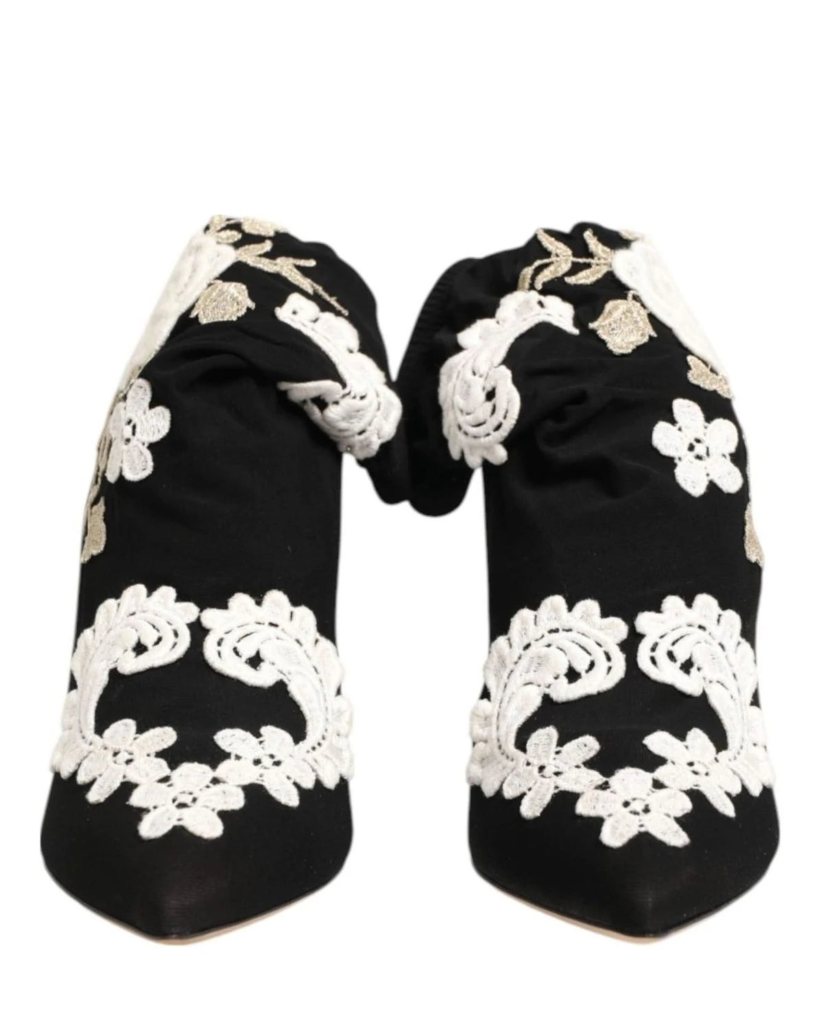 Dolce & Gabbana Black Jersey White Embroidered Stiletto Boots Shoes Boots