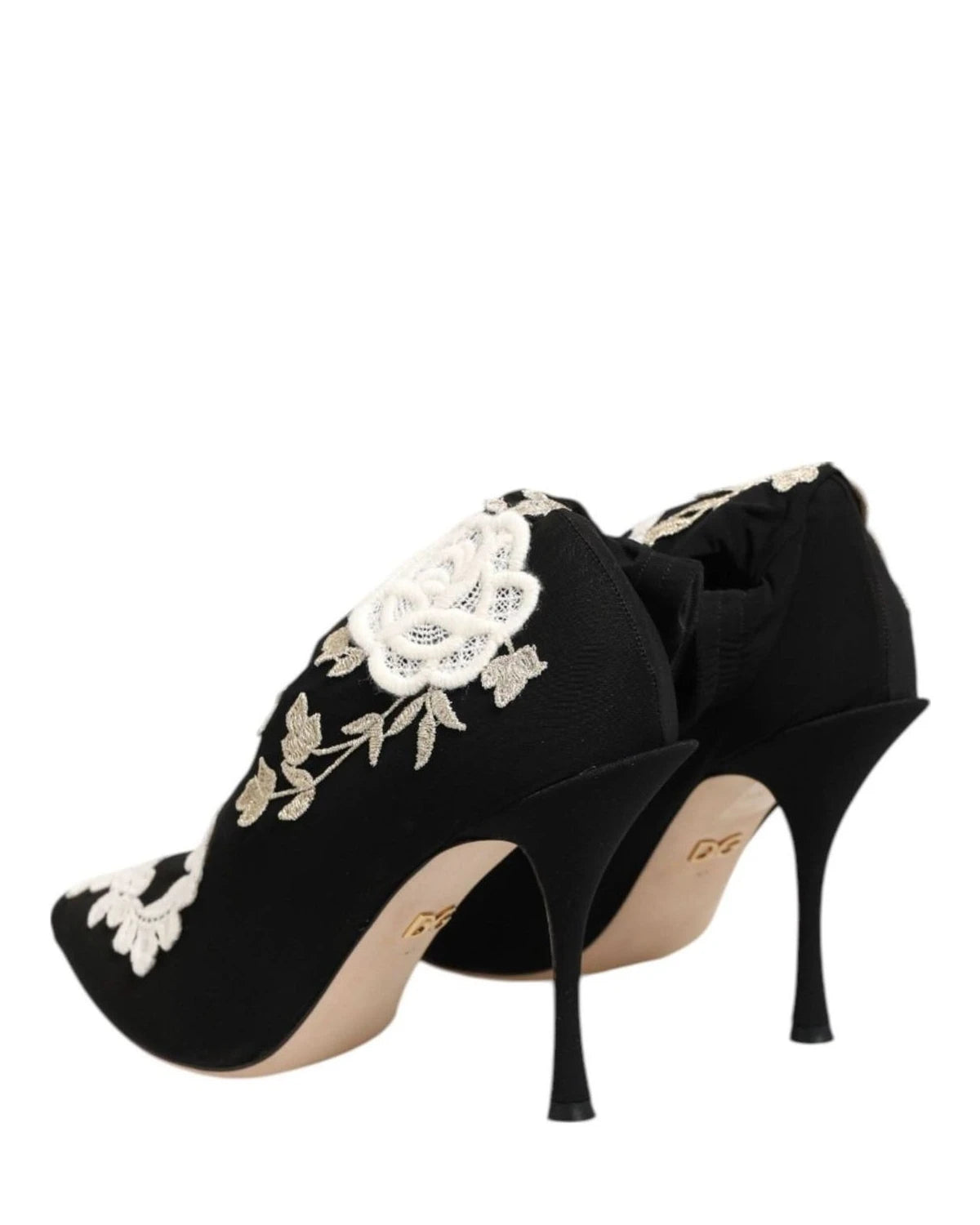 Dolce & Gabbana Black Jersey White Embroidered Stiletto Boots Shoes Boots