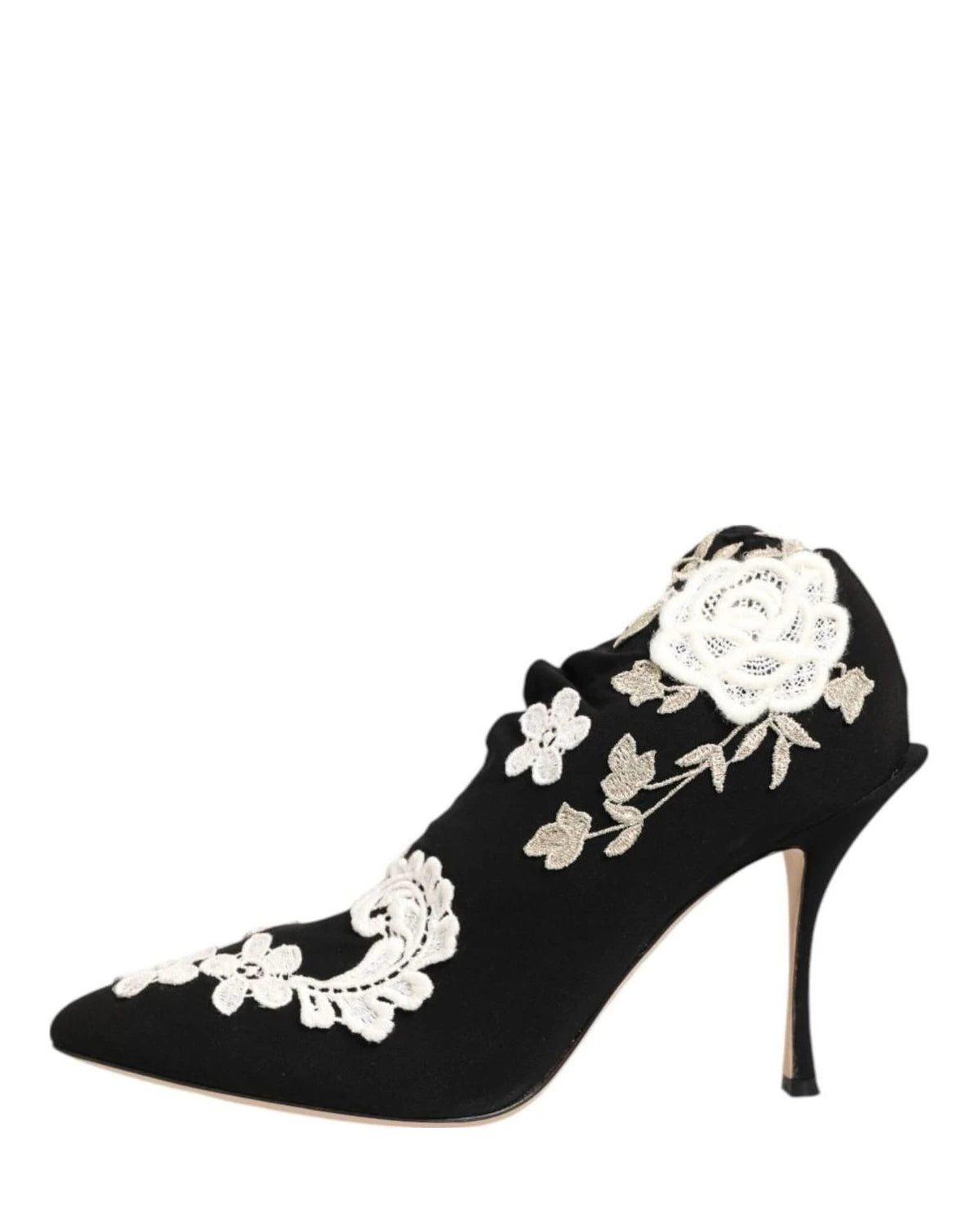 Dolce & Gabbana Black Jersey White Embroidered Stiletto Boots Shoes Boots