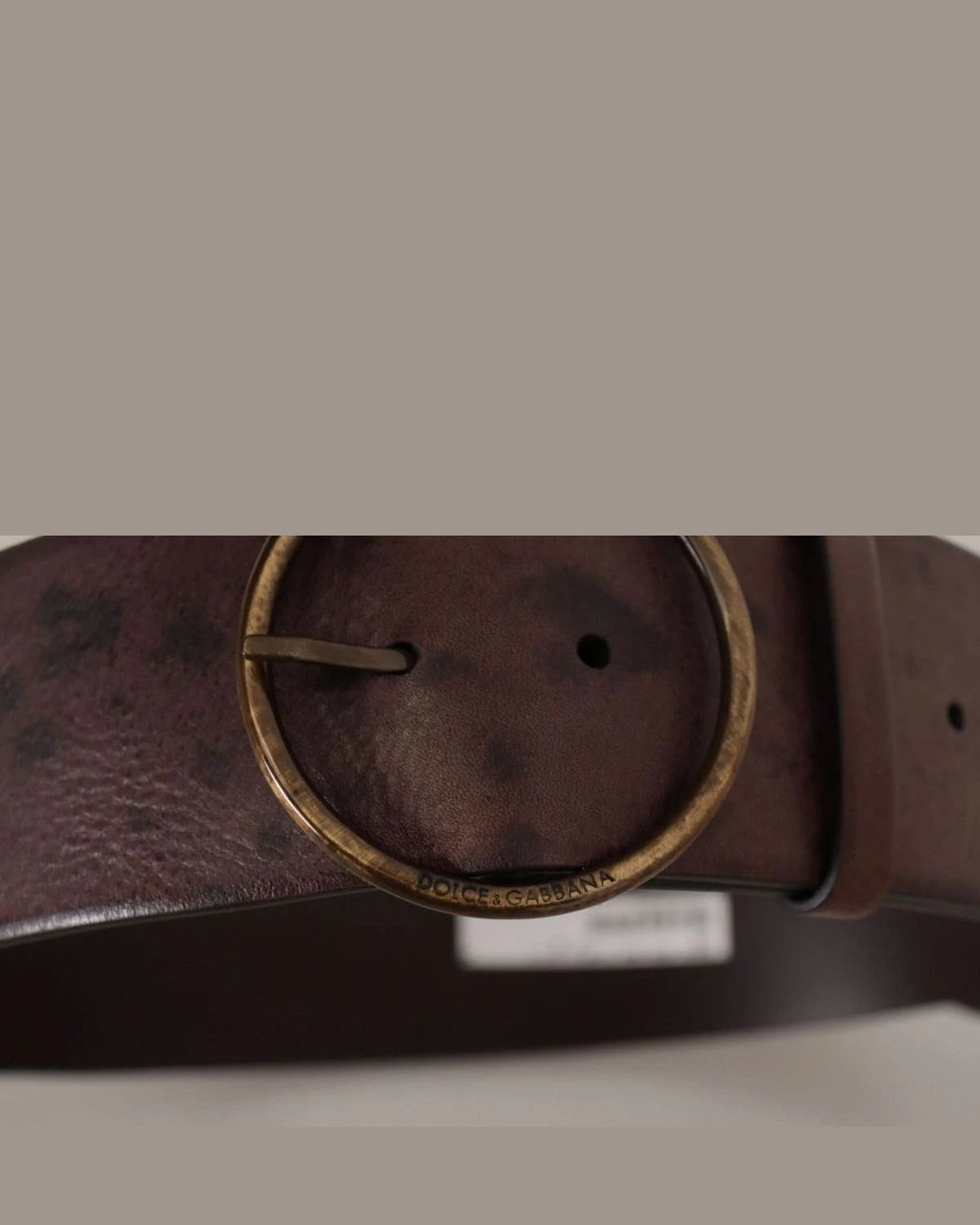 Dolce & Gabbana Dark Brown Leather Wide Calf Logo Round Buckle Belt Belts