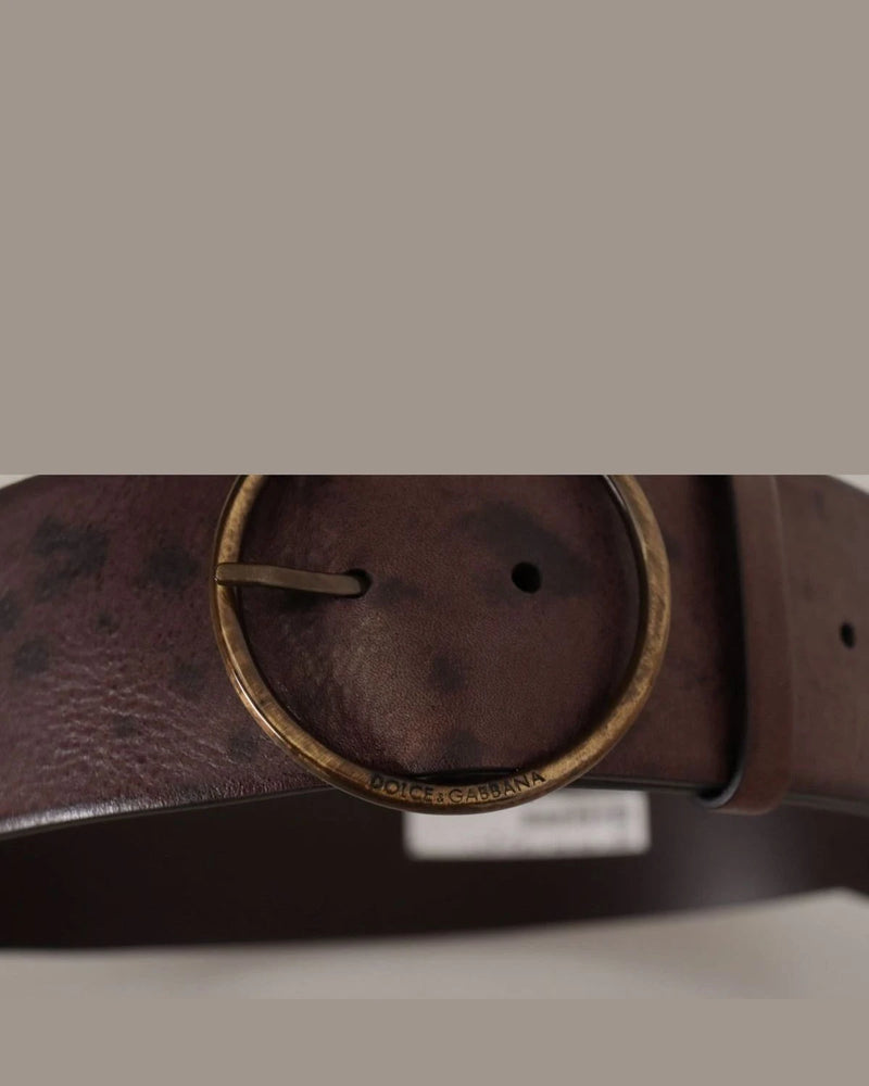 Dolce & Gabbana Dark Brown Leather Wide Calf Logo Round Buckle Belt Belts