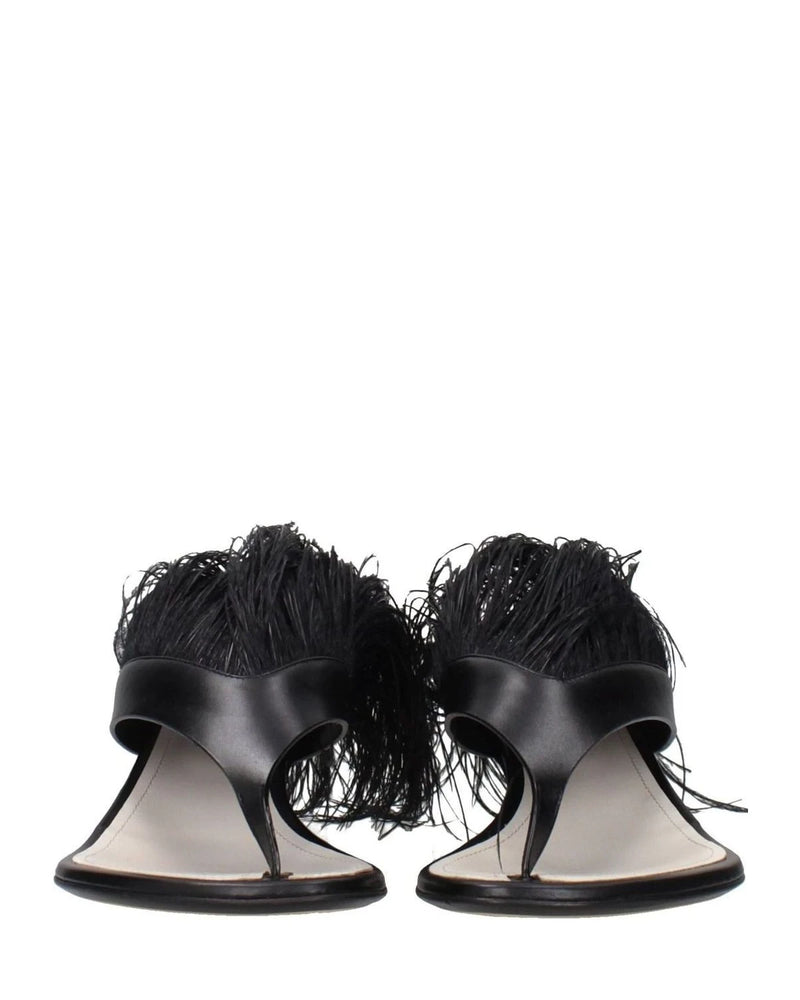 Lanvin Black Leather Flip Flop Sandals Heels