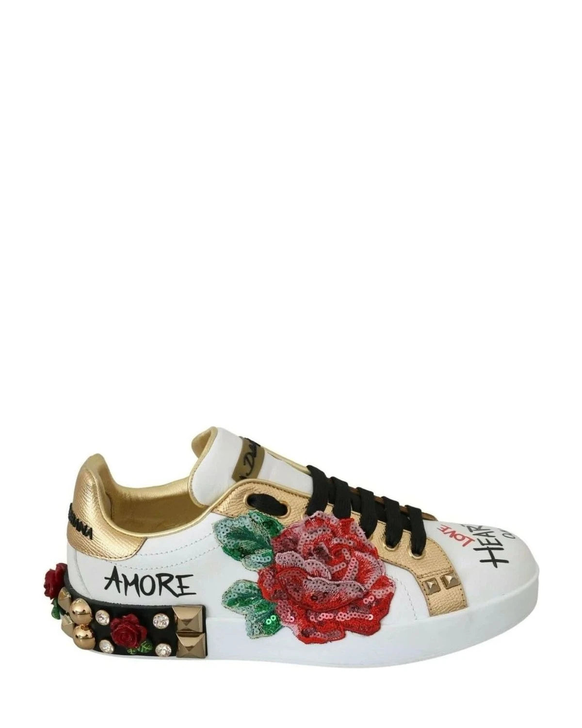 Dolce & Gabbana White Roses Sequined Crystal Sneakers Sneakers