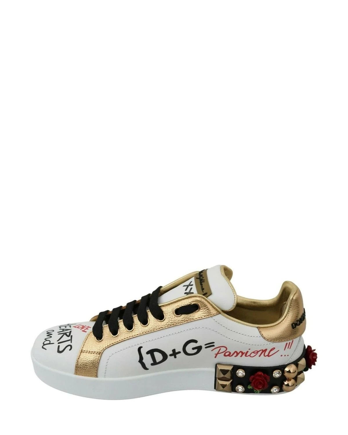 Dolce & Gabbana White Roses Sequined Crystal Sneakers Sneakers